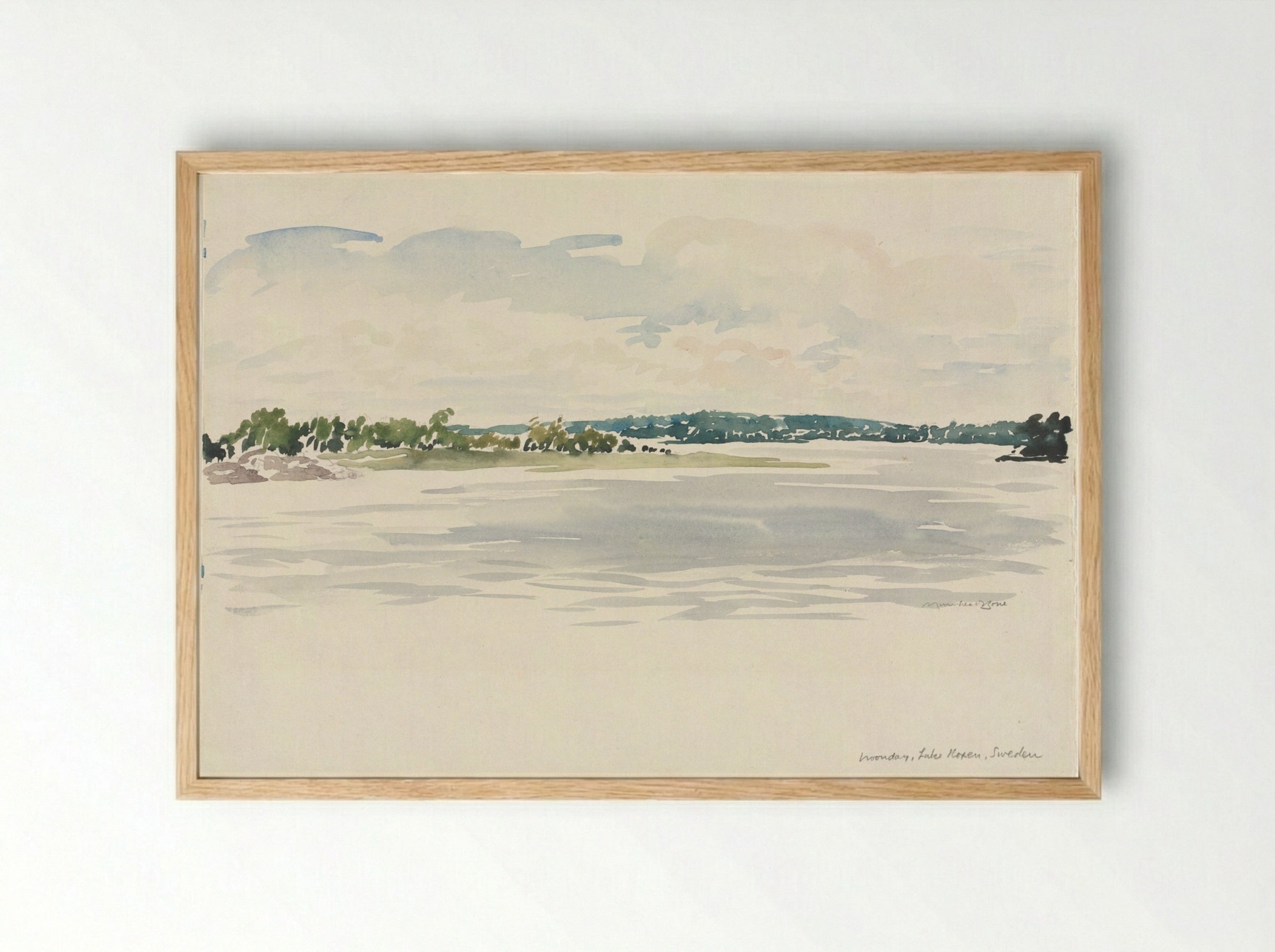 Noonday, Lake Noxen, Sweden - Muirhead Bone - Framed Print Wood