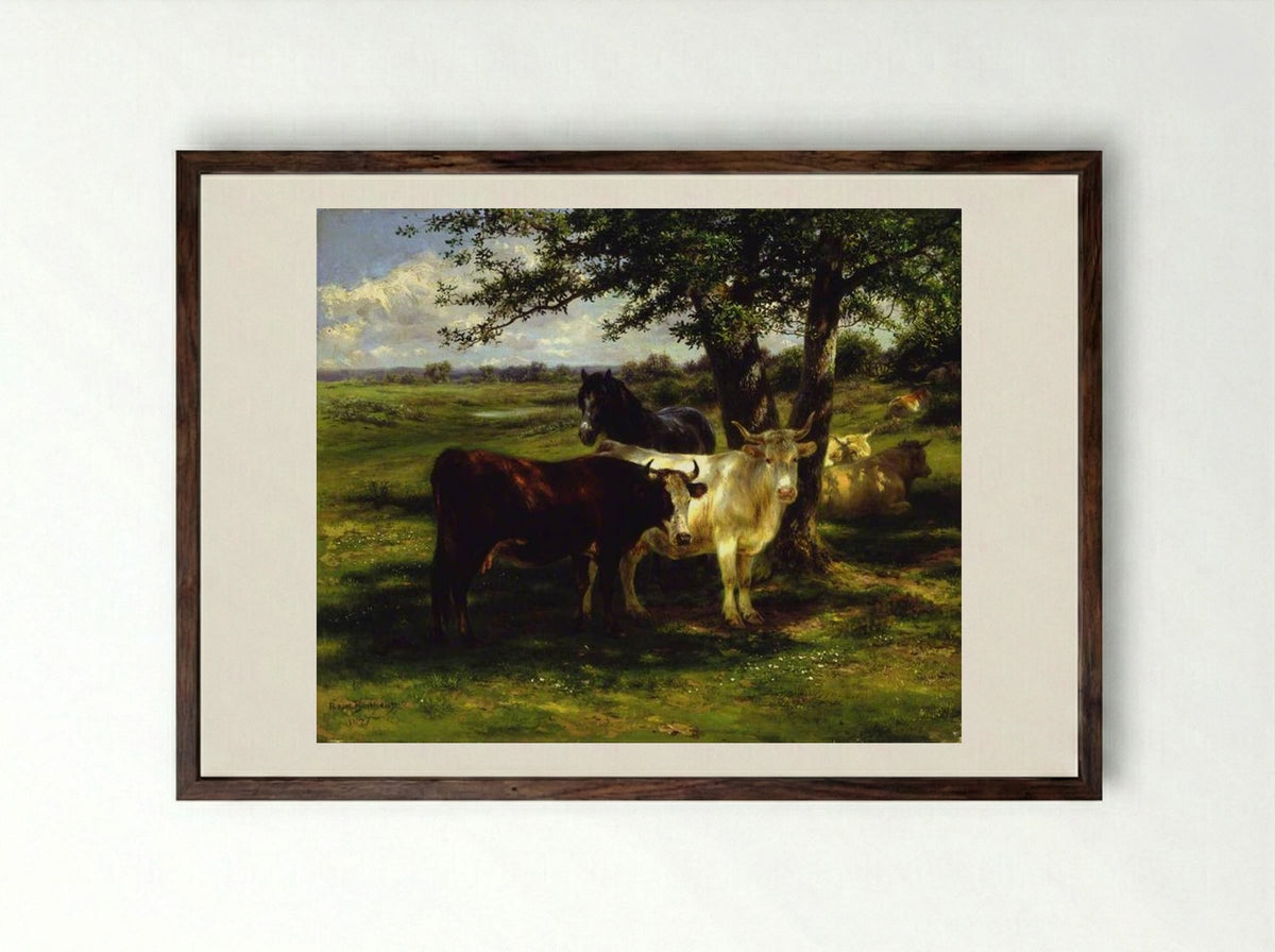 Noonday Rest - Rosa Bonheur - Framed Print Dark Wood