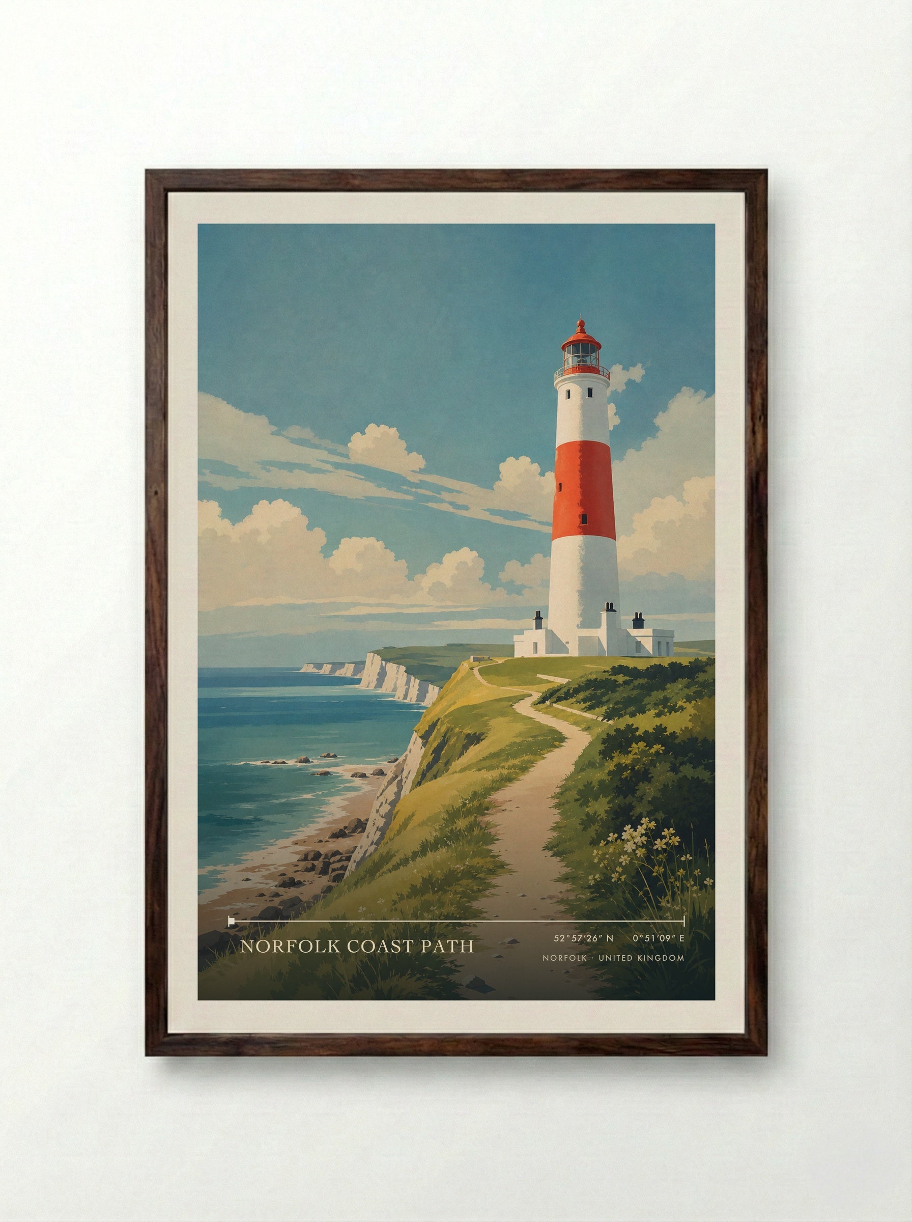Norfolk Coast Path United Kingdom Travel Poster - Framed Print Dark Wood