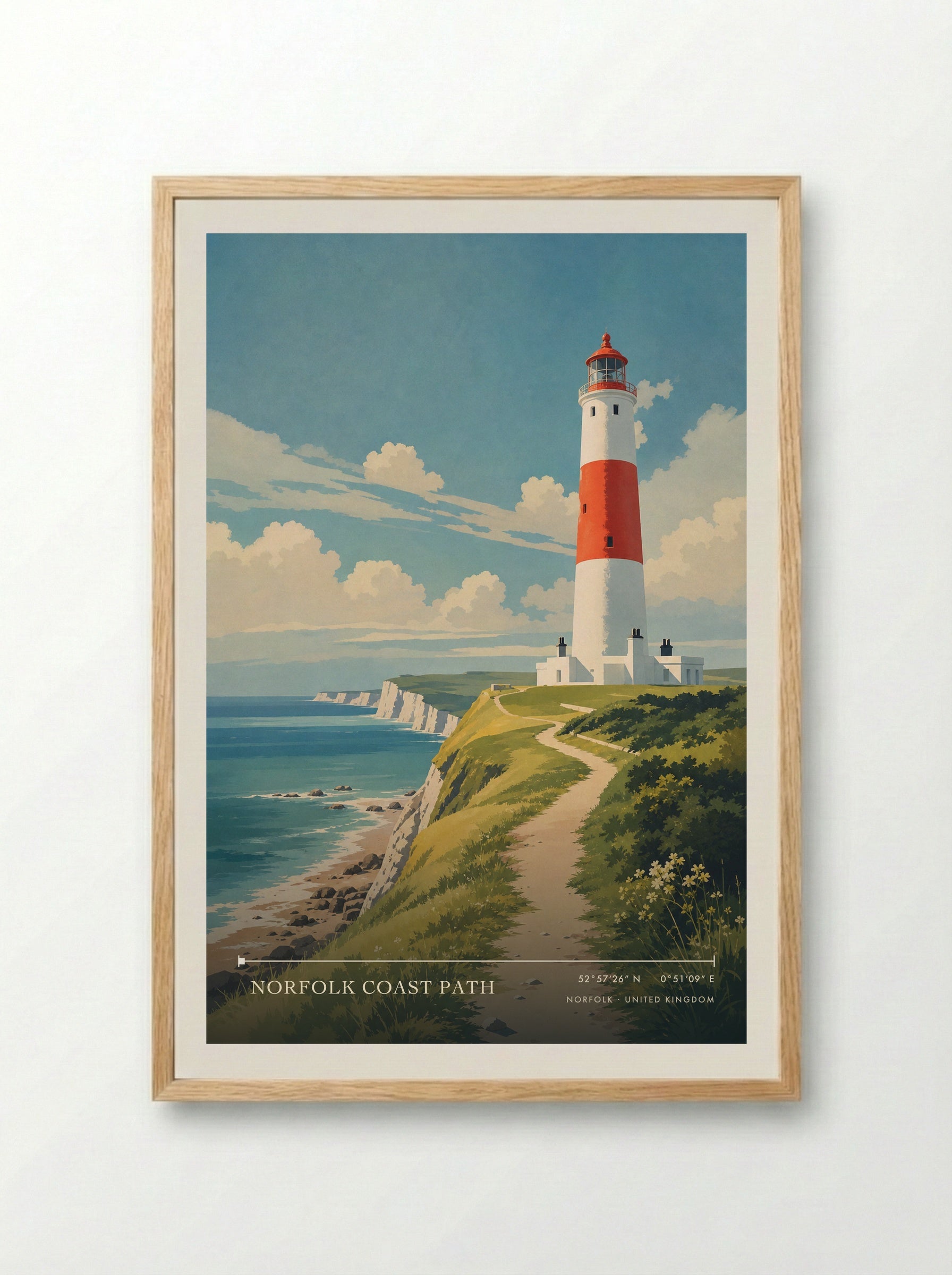 Norfolk Coast Path United Kingdom Travel Poster - Framed Print Wood