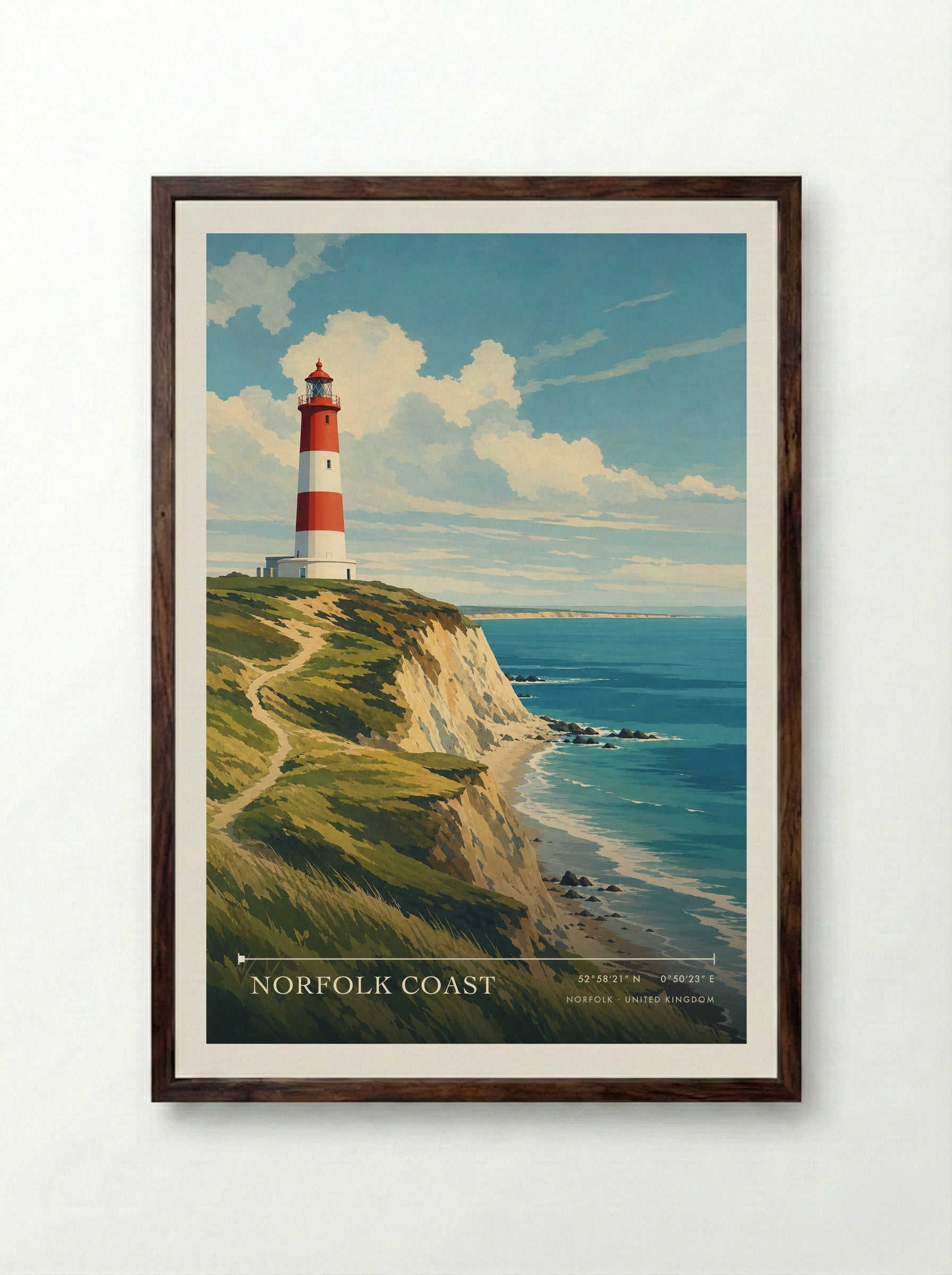 Norfolk Coast United Kingdom Travel Poster - Framed Print Dark Wood