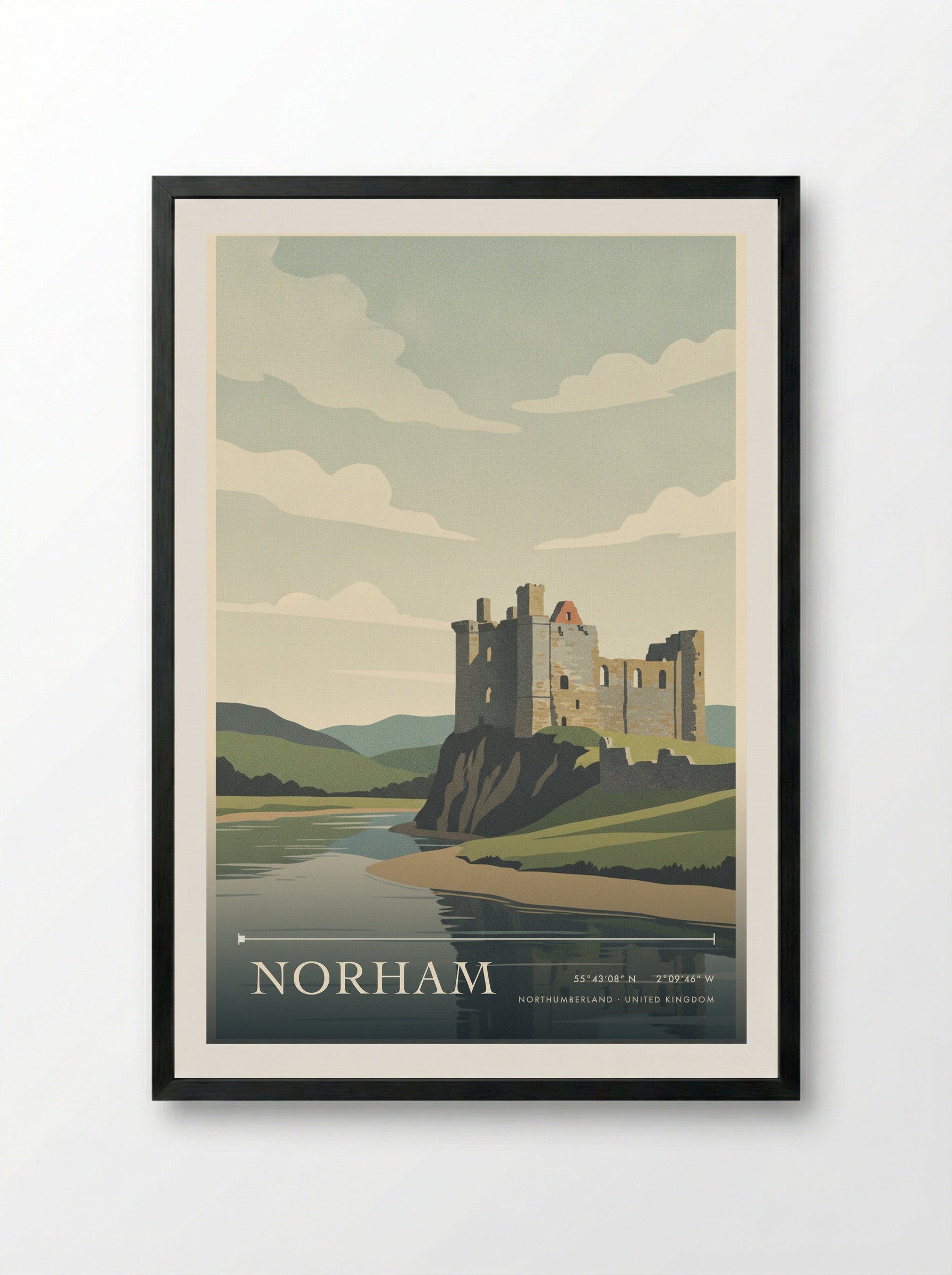 Norham Northumberland United Kingdom Travel Poster - Framed Print Black