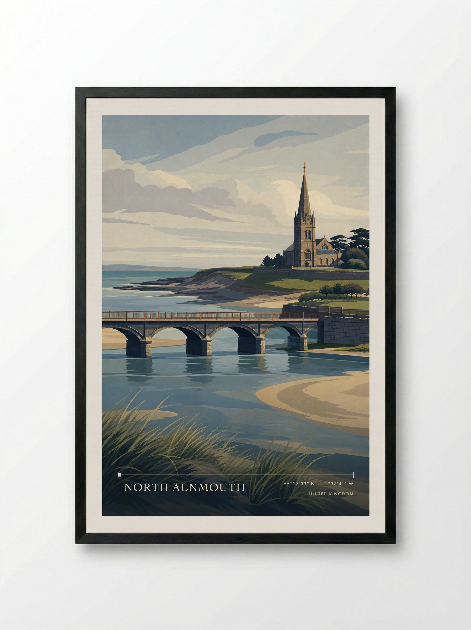 North Alnmouth United Kingdom Travel Poster - Framed Print Black