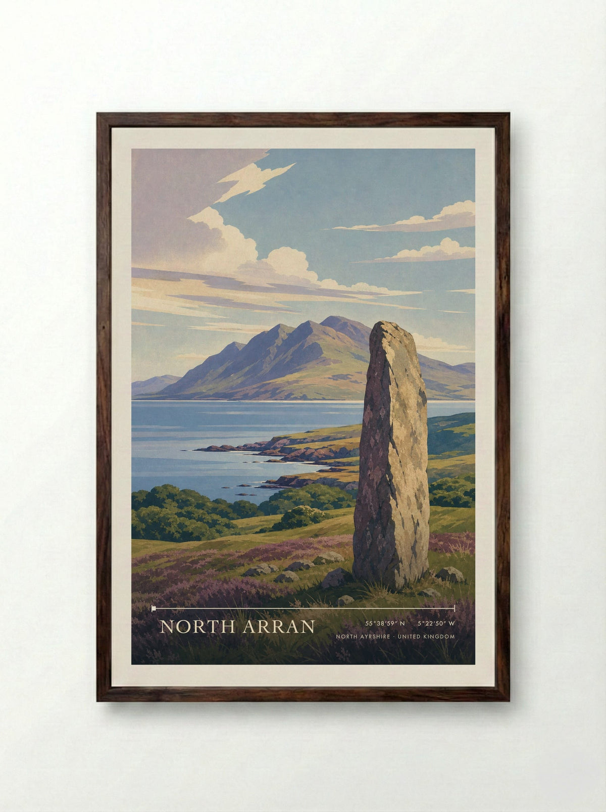 North Arran North Ayrshire United Kingdom Travel Poster - Framed Print Dark Wood