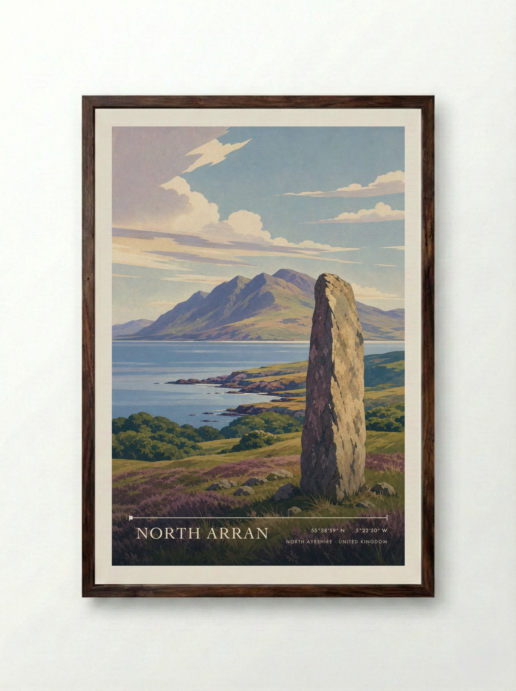 North Arran North Ayrshire United Kingdom Travel Poster - Framed Print Dark Wood