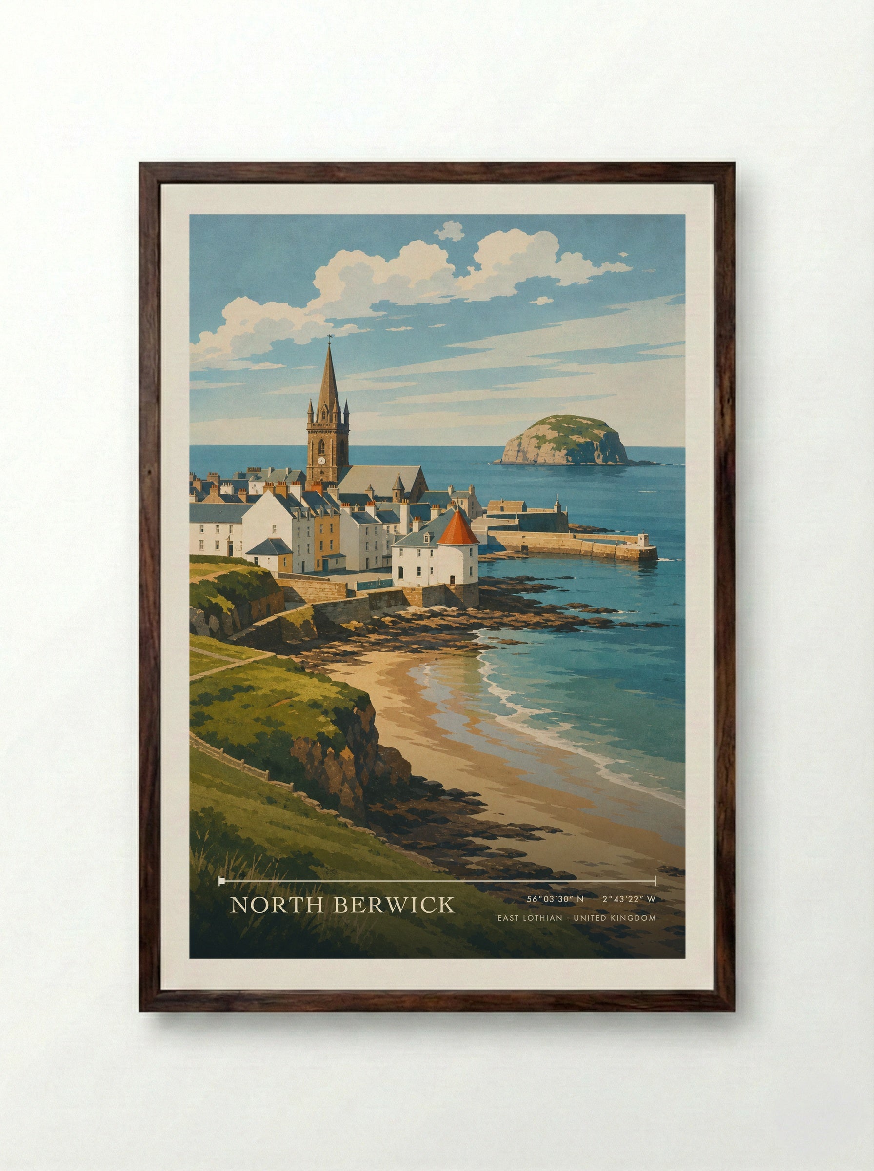 North Berwick East Lothian United Kingdom Travel Poster - Framed Print Dark Wood