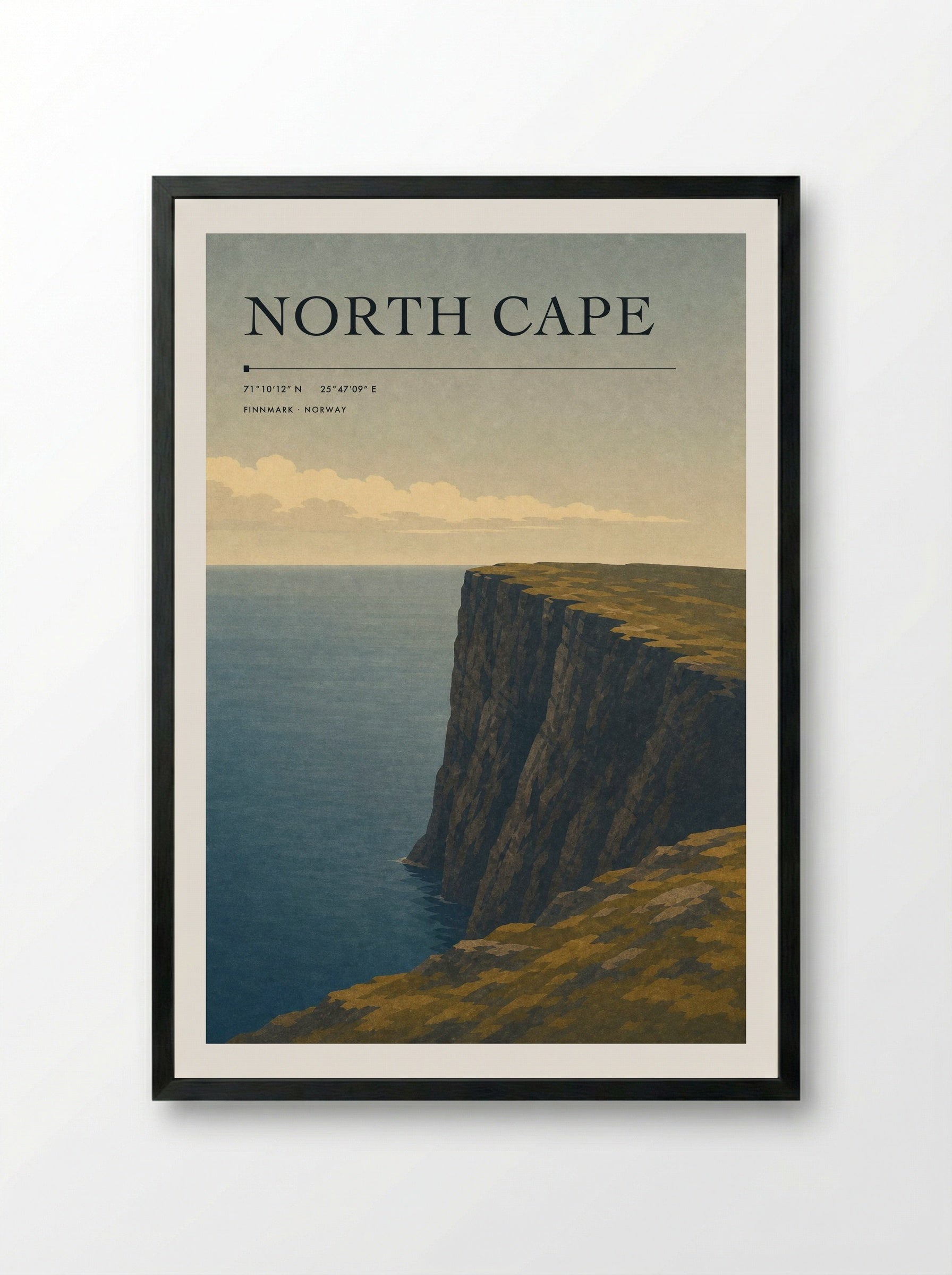 North Cape Travel Poster Artwork - Framed Print Black