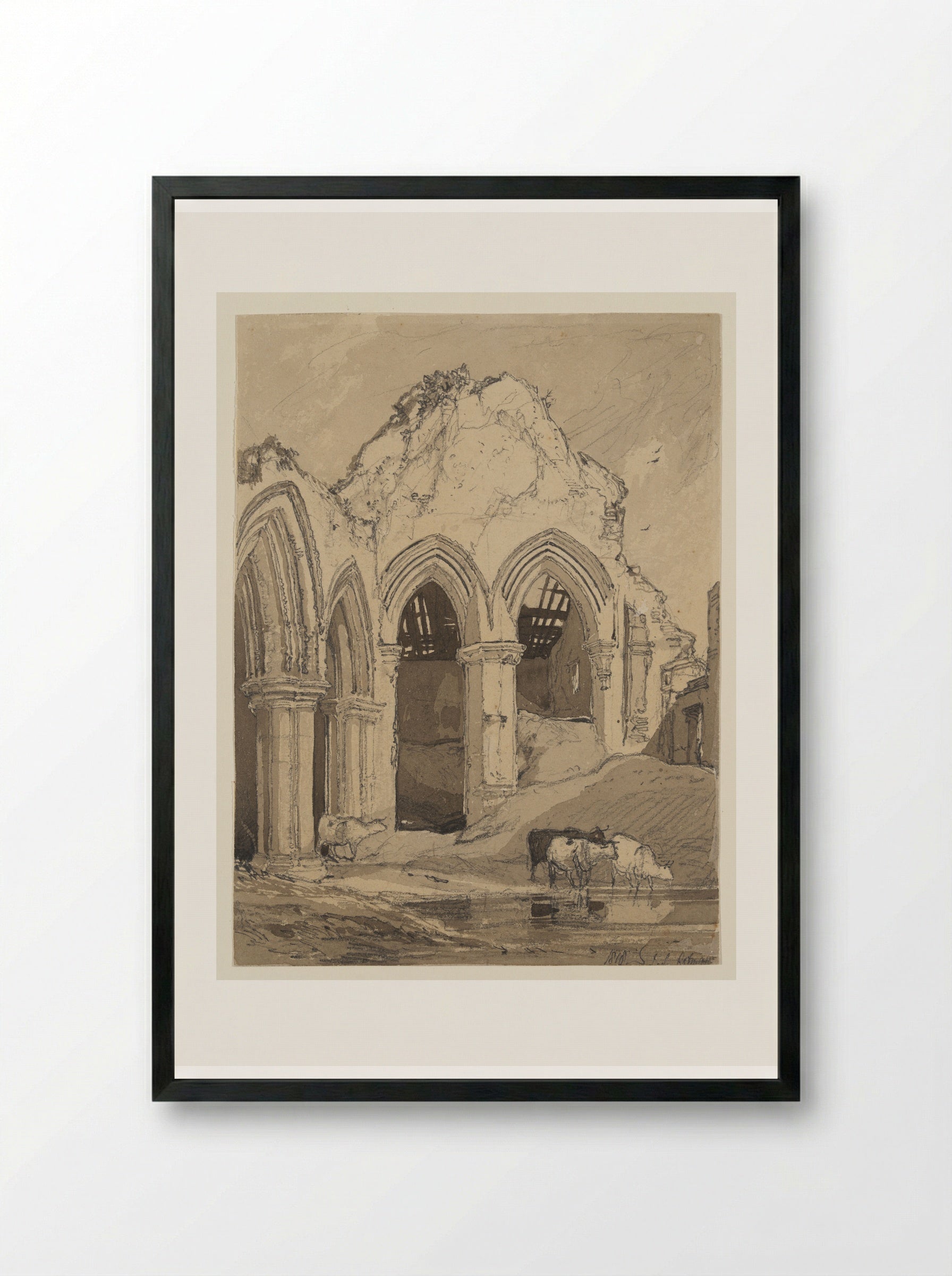 North Creake Abbey, Norfolk - John Sell Cotman - Framed Print Black