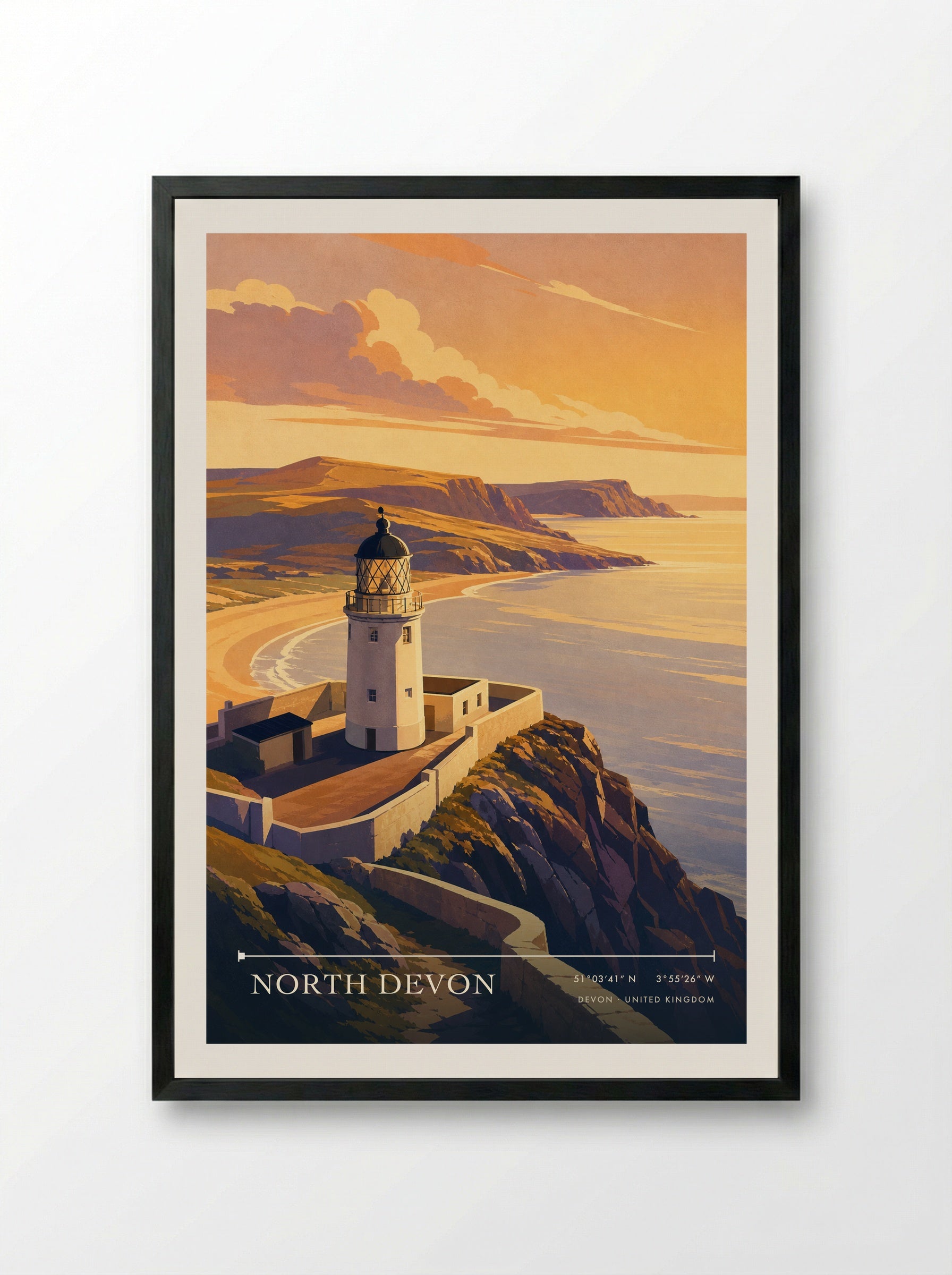 North Devon United Kingdom Travel Poster - Framed Print Black