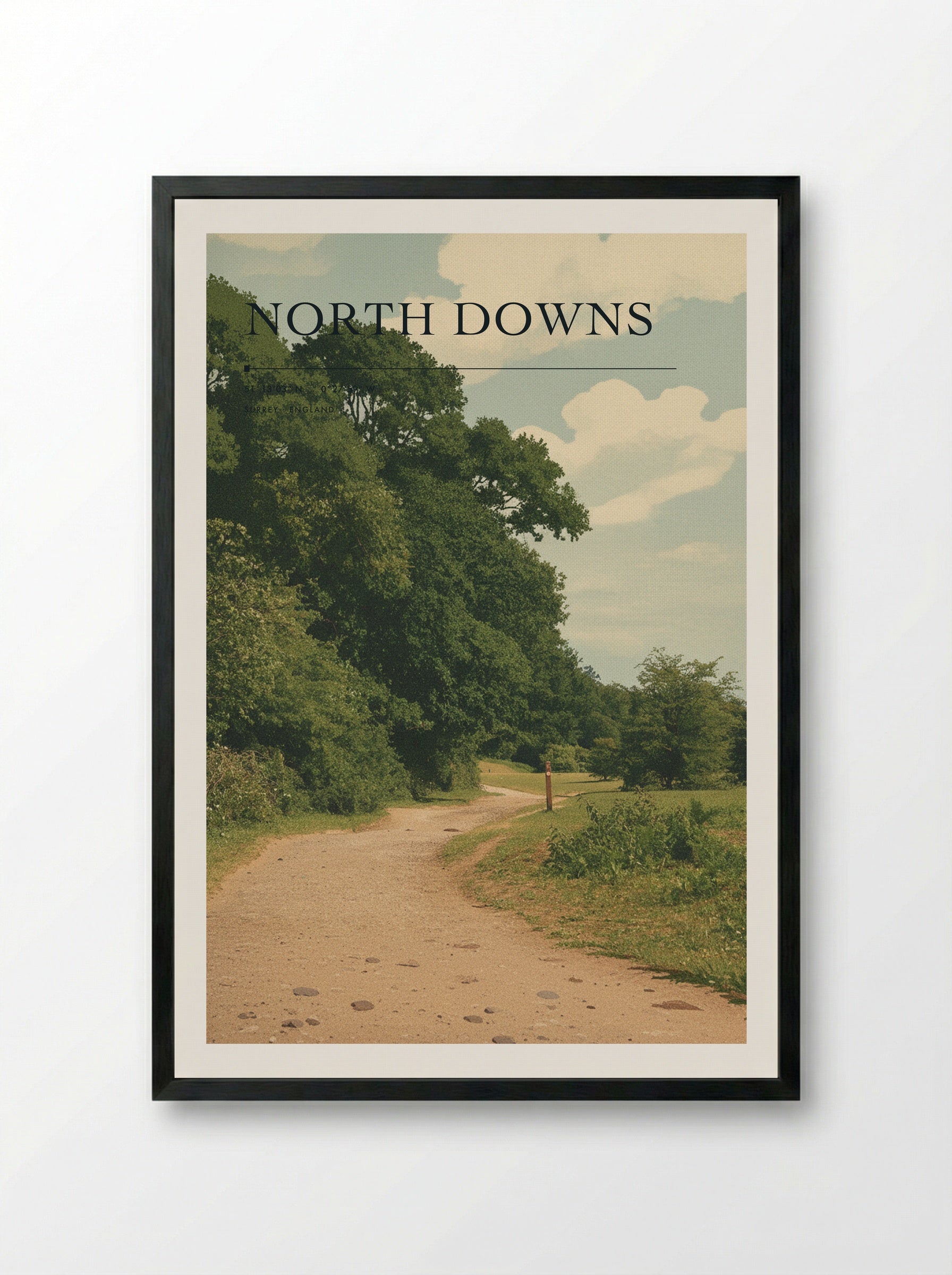 North Downs Surrey England Travel Poster - Framed Print Black