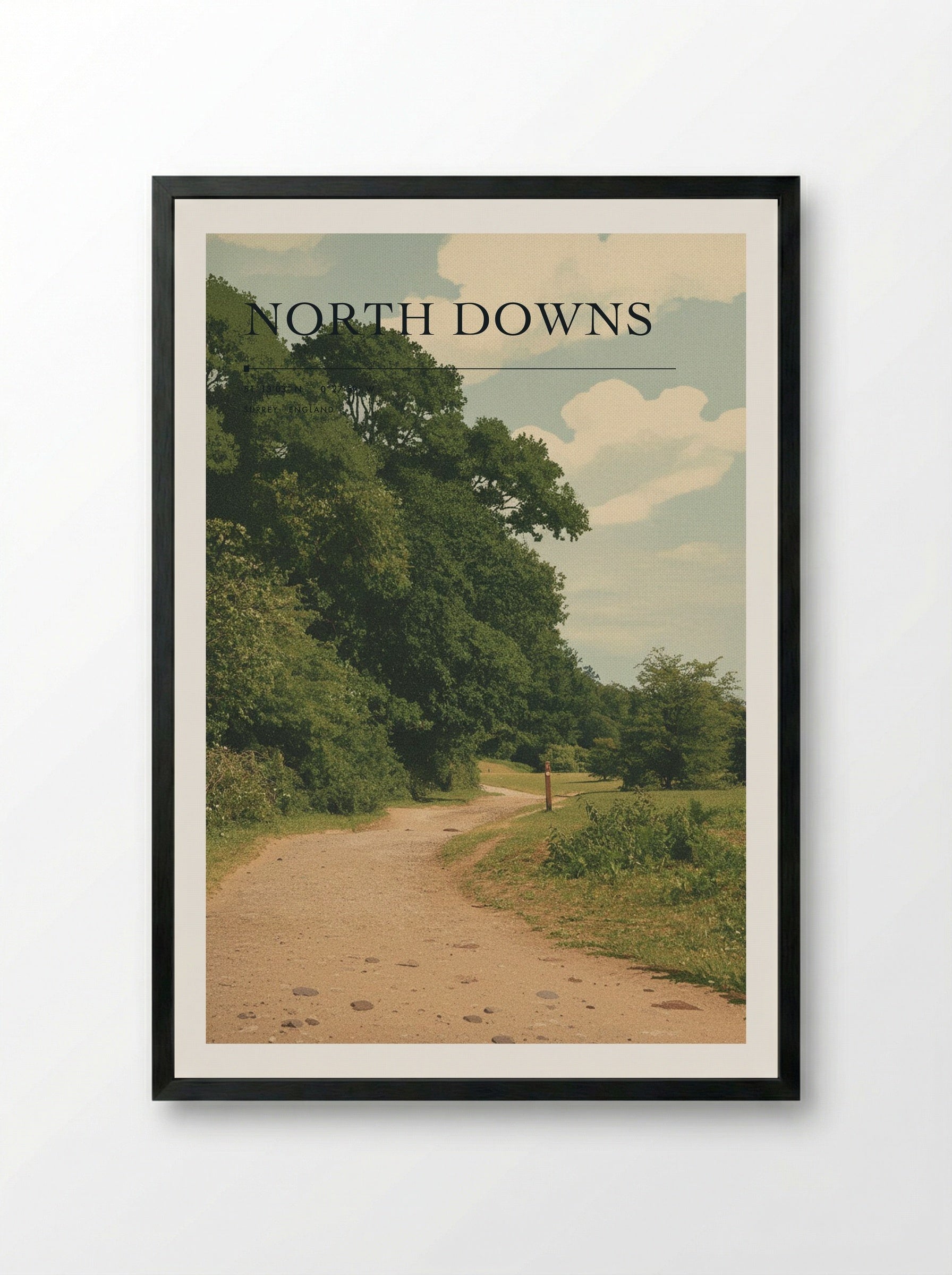 North Downs Surrey England Travel Poster - Framed Print Black