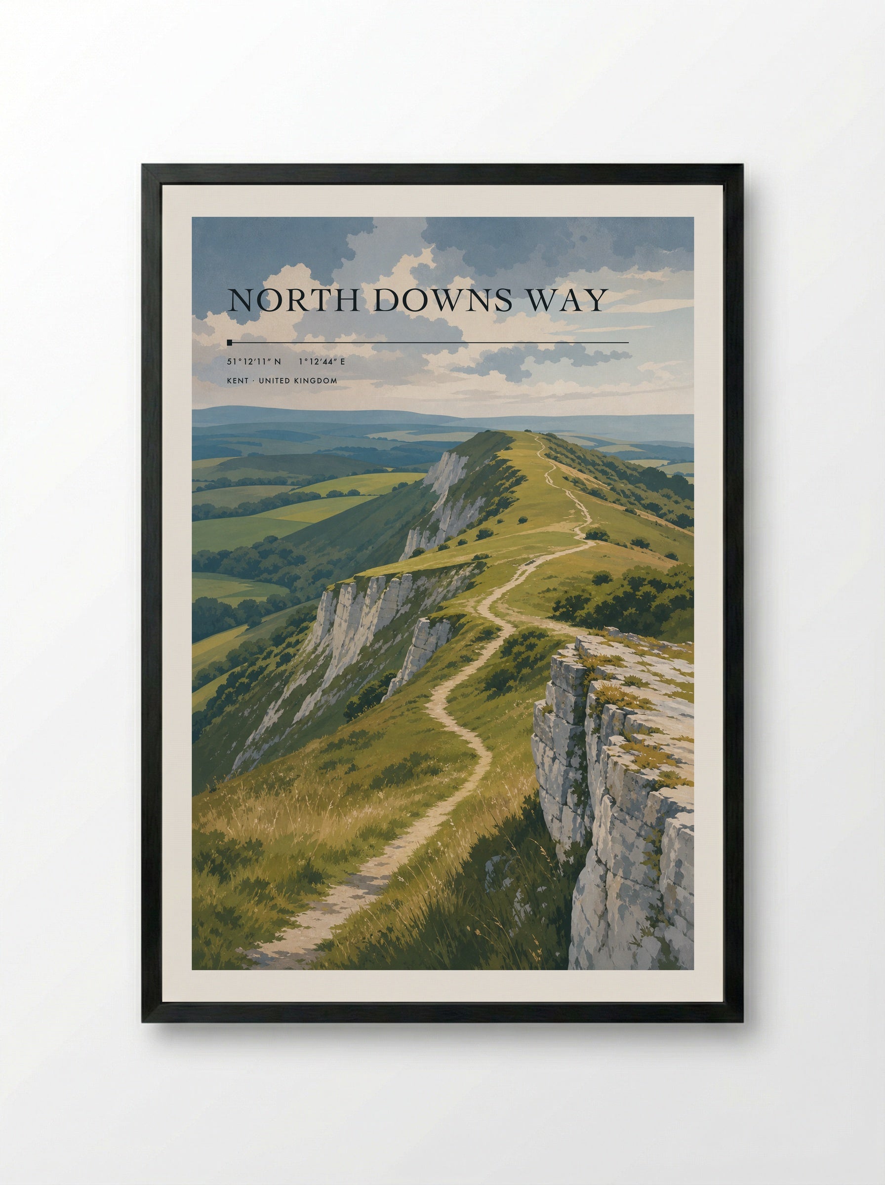 North Downs Way Kent United Kingdom Travel Poster - Framed Print Black