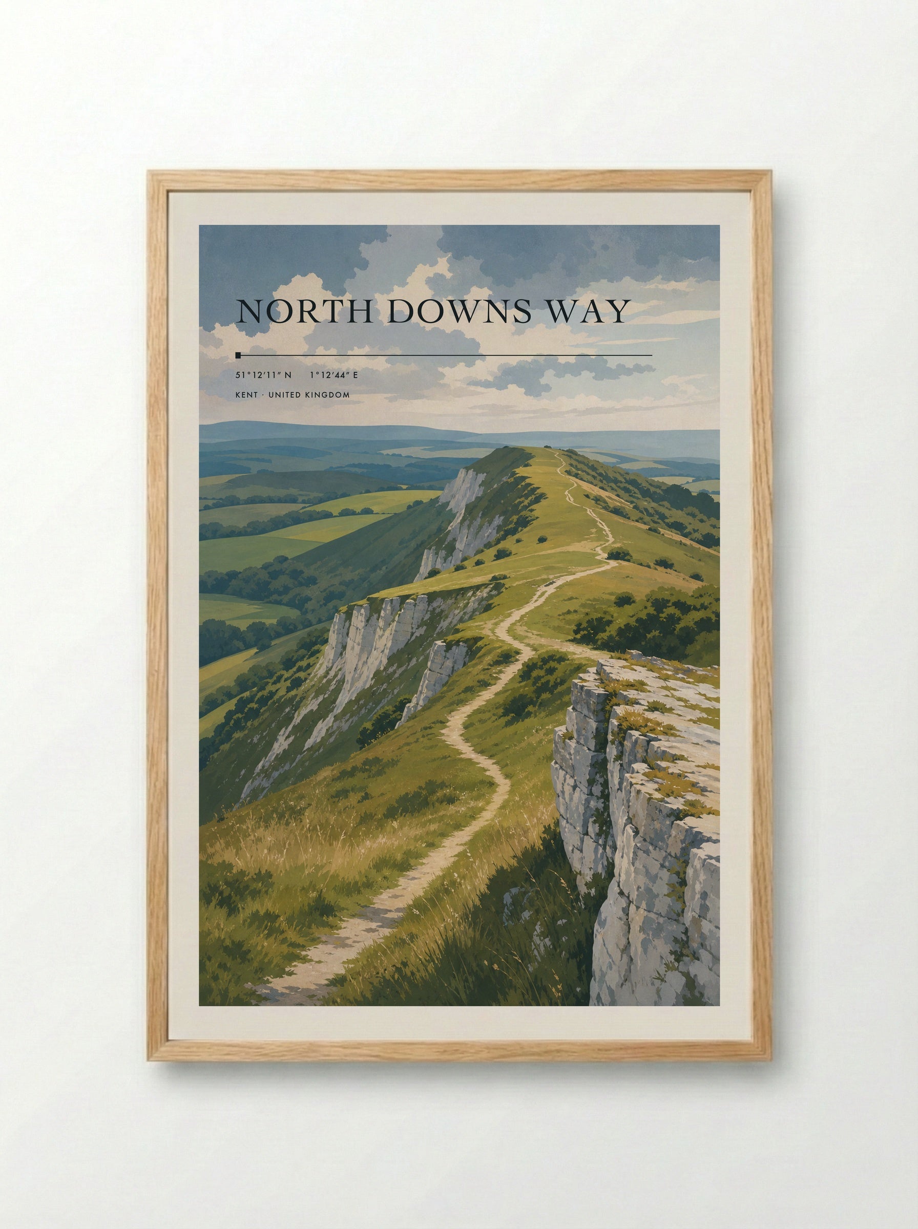 North Downs Way Kent United Kingdom Travel Poster - Framed Print Wood