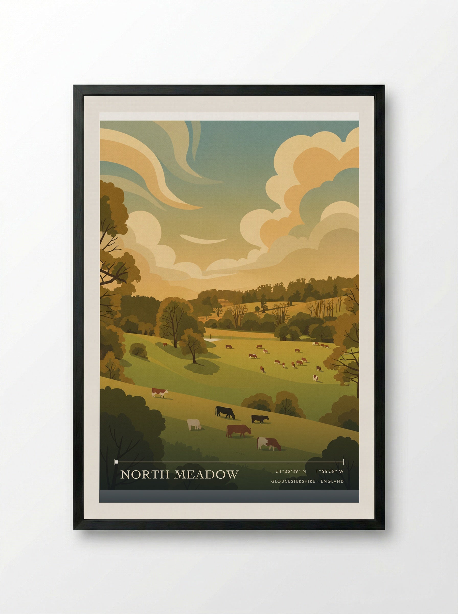 North Meadow Gloucestershire England Travel Poster - Framed Print Black
