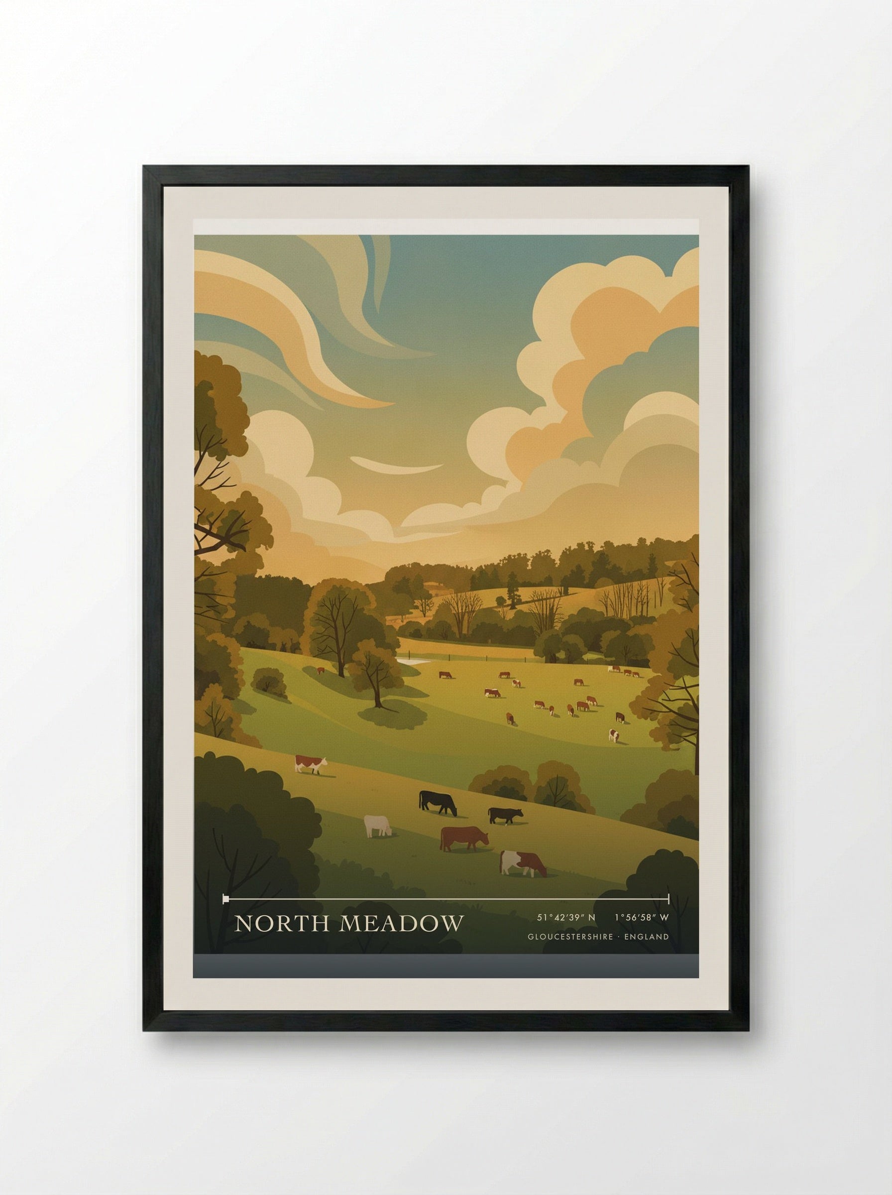 North Meadow Gloucestershire England Travel Poster - Framed Print Black