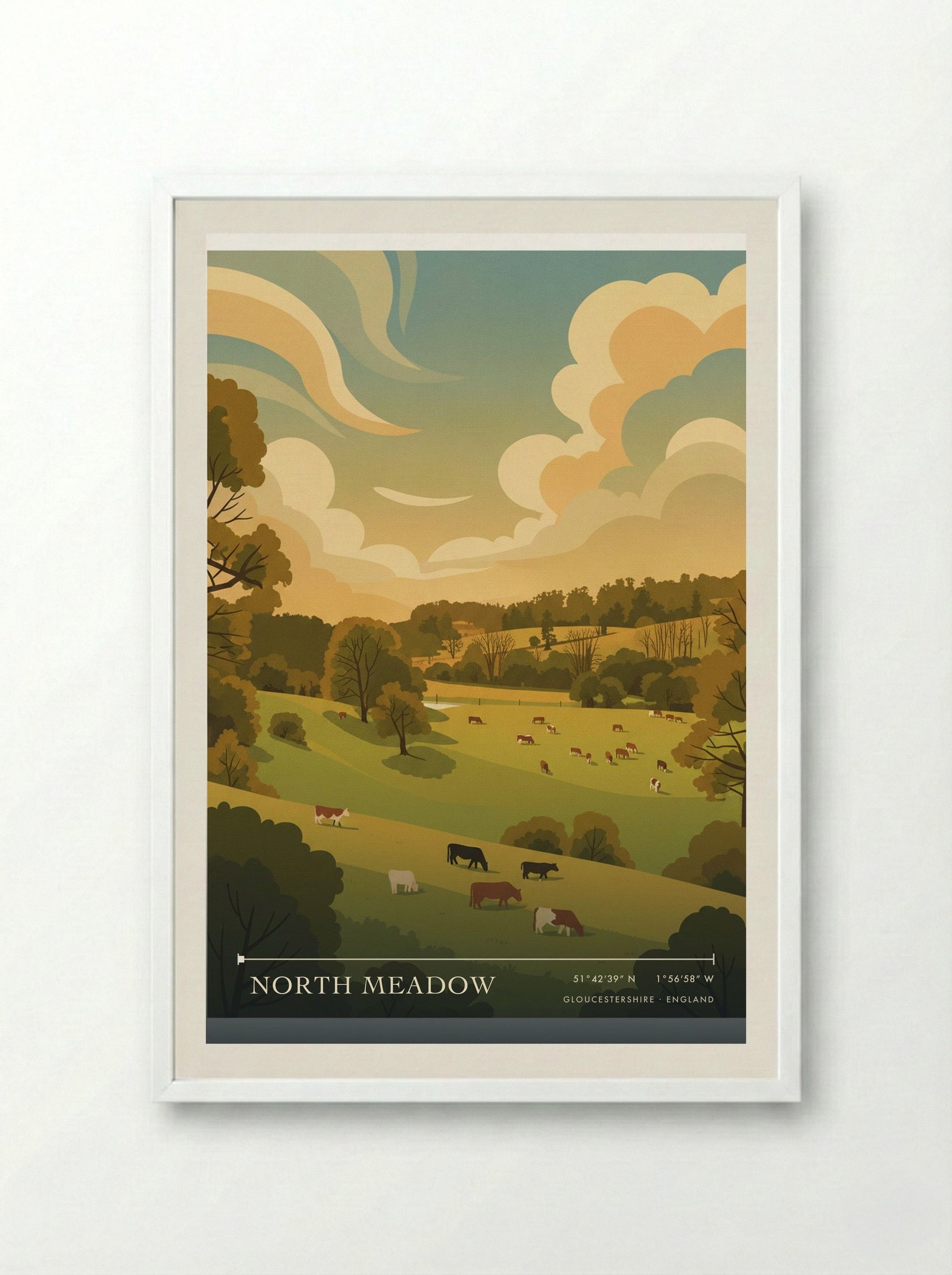 North Meadow Gloucestershire England Travel Poster - Framed Print White