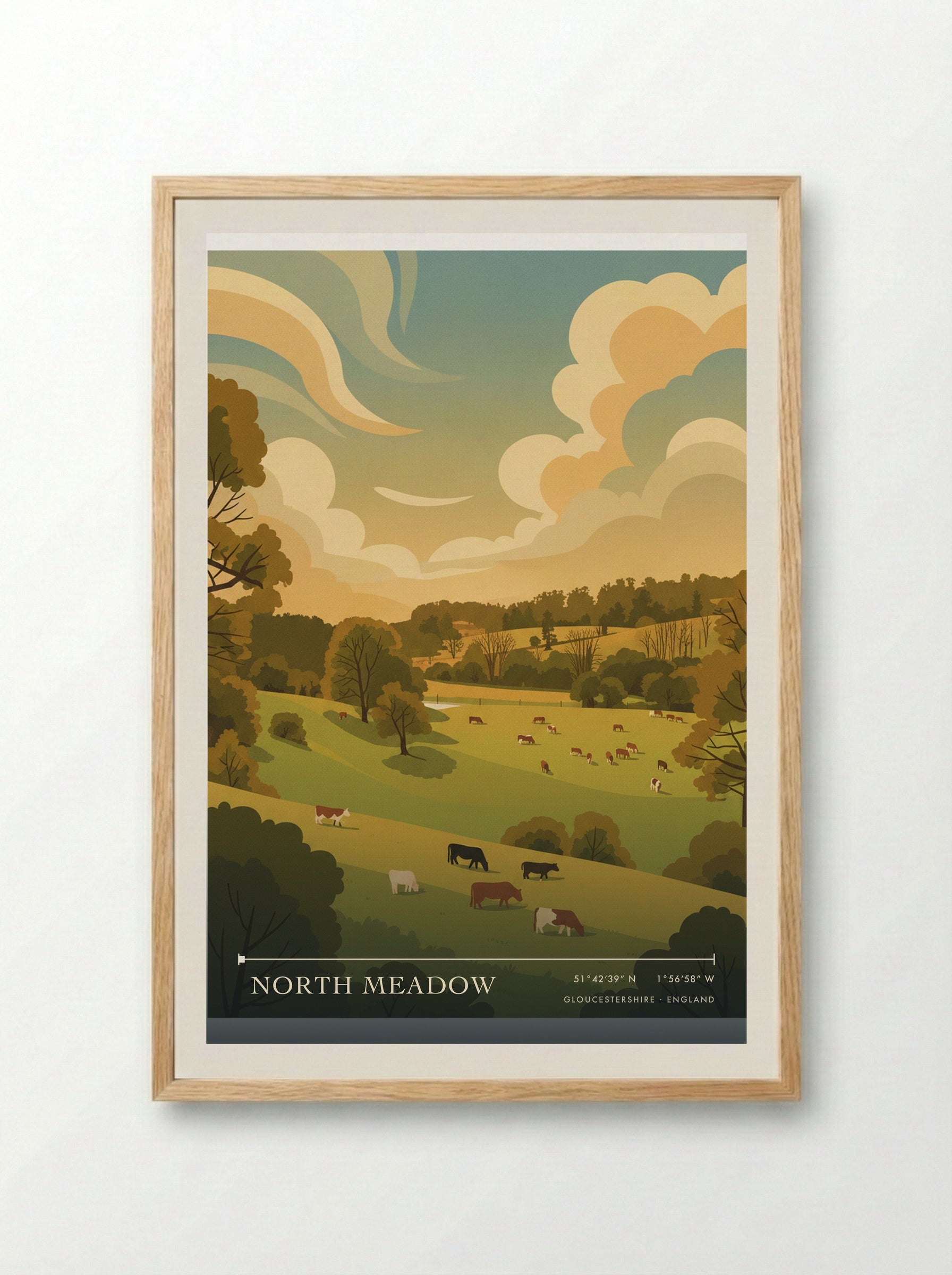 North Meadow Gloucestershire England Travel Poster - Framed Print Wood