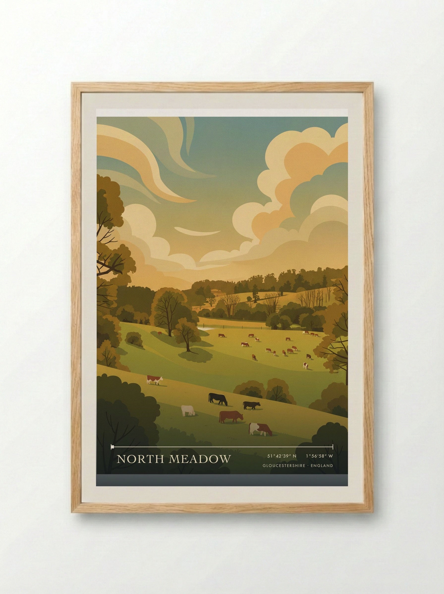 North Meadow Gloucestershire England Travel Poster - Framed Print Wood