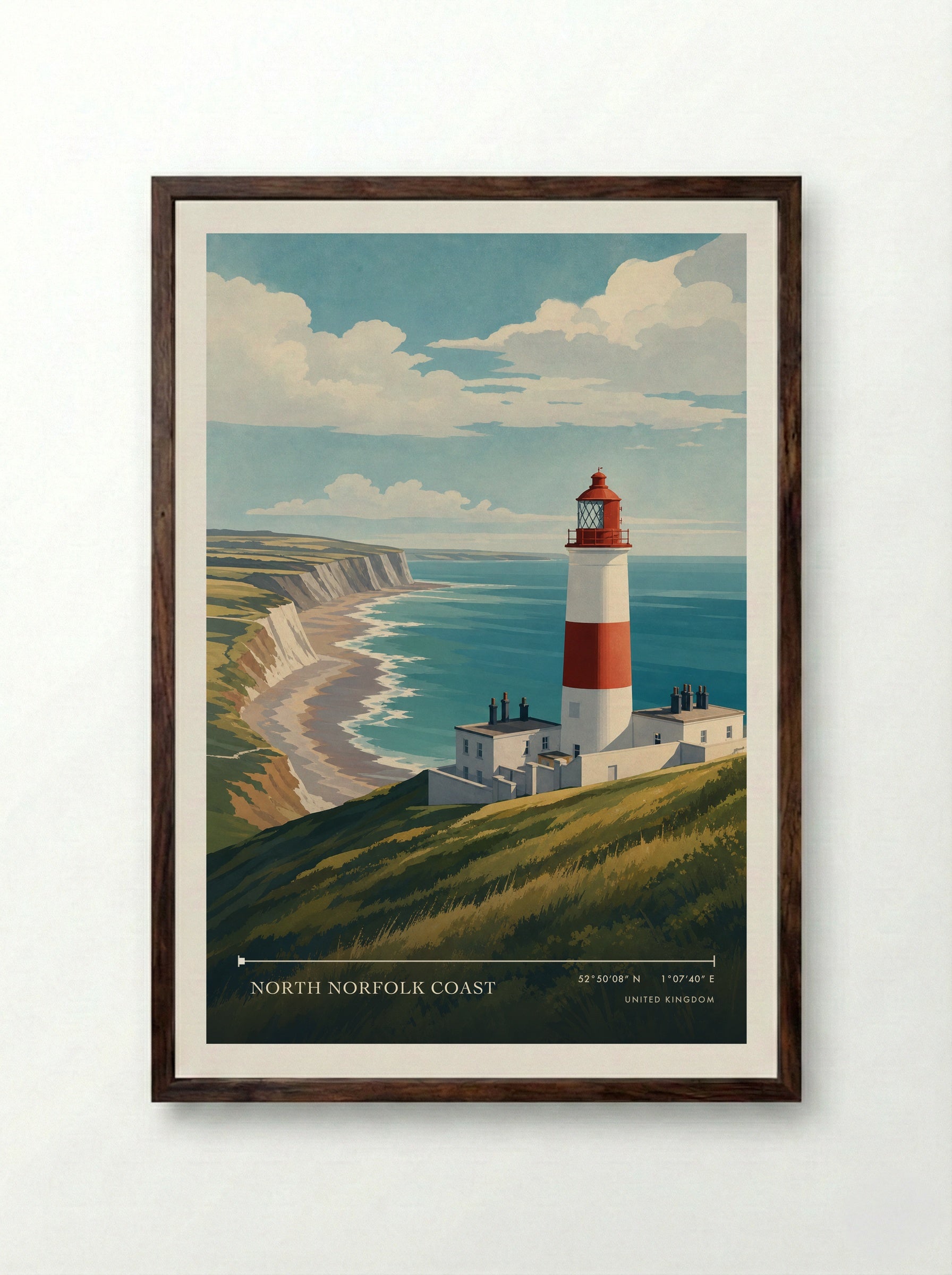 North Norfolk Coast United Kingdom Travel Poster - Framed Print Dark Wood