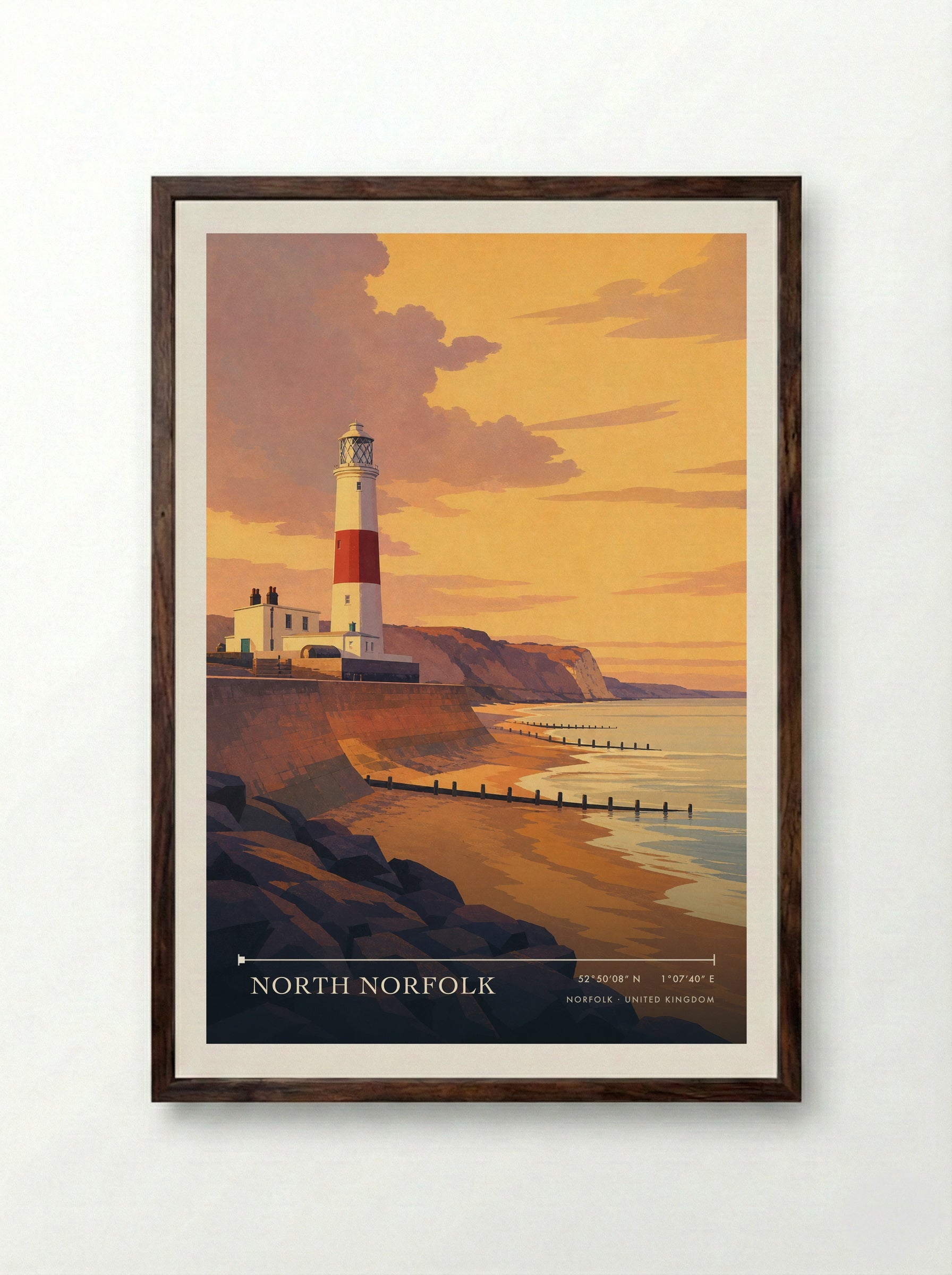 North Norfolk United Kingdom Travel Poster - Framed Print Dark Wood