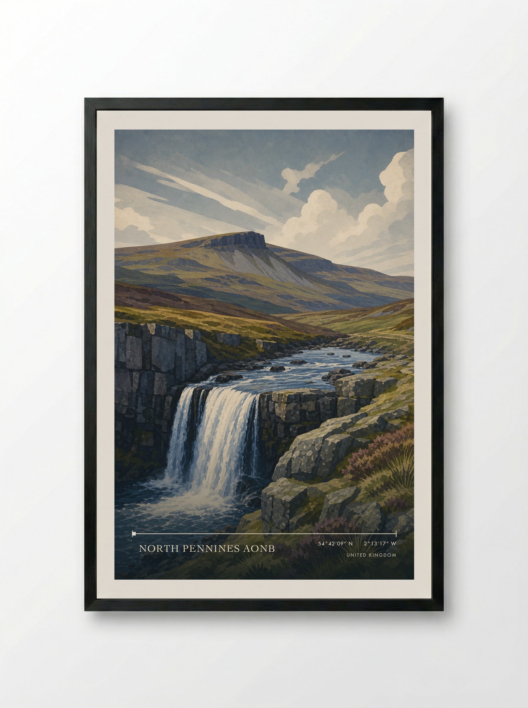North Pennines AONB United Kingdom Travel Poster - Framed Print Black