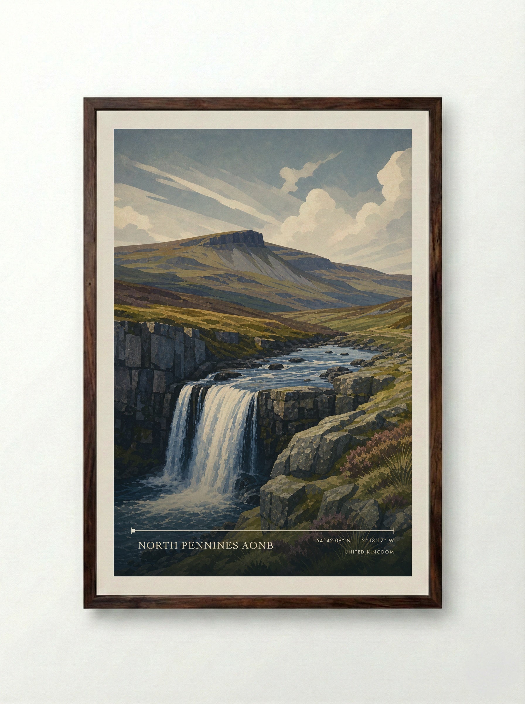 North Pennines AONB United Kingdom Travel Poster - Framed Print Dark Wood