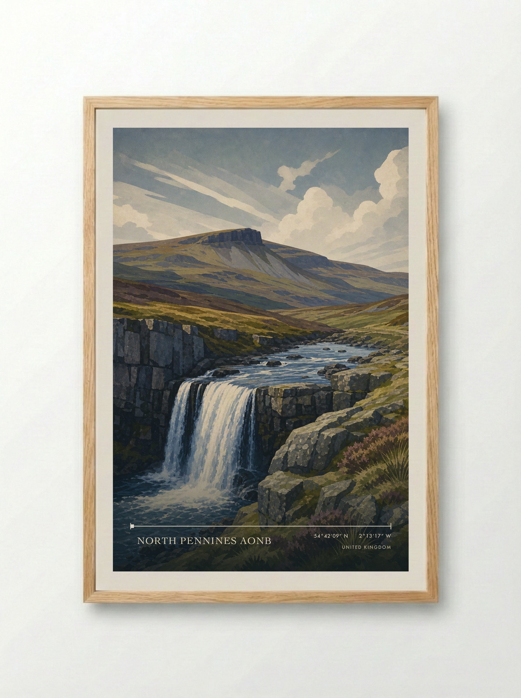 North Pennines AONB United Kingdom Travel Poster - Framed Print Wood