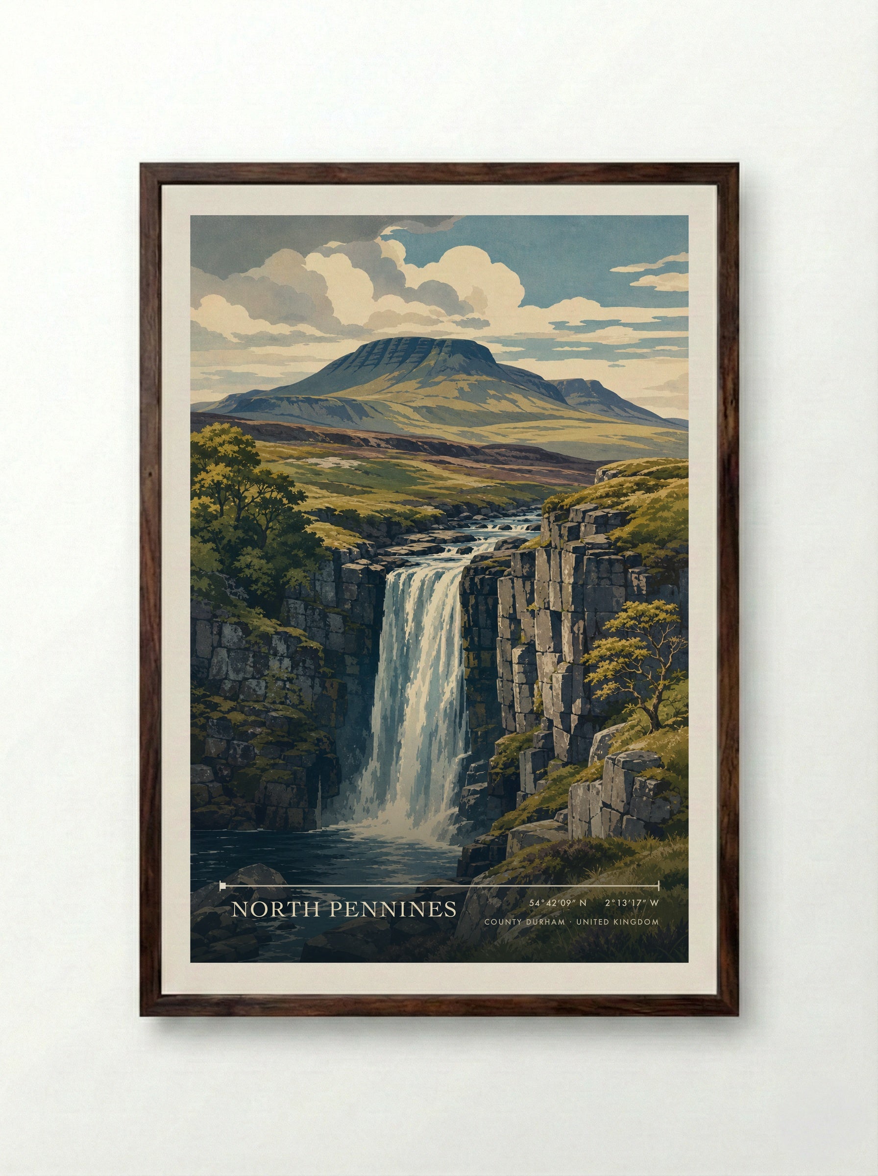North Pennines County Durham United Kingdom Travel Poster - Framed Print Dark Wood
