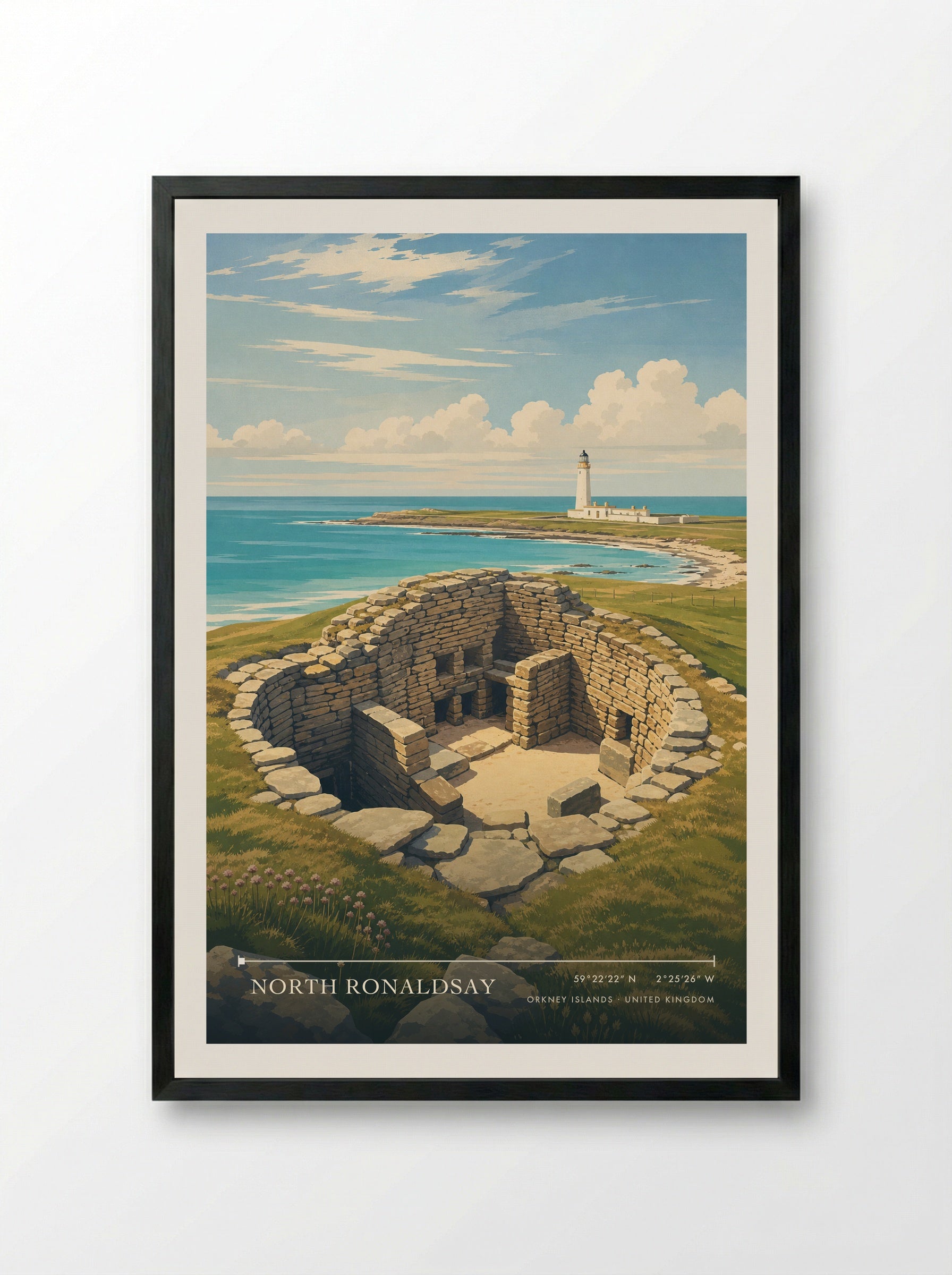 North Ronaldsay Orkney Islands United Kingdom Travel Poster - Framed Print Black