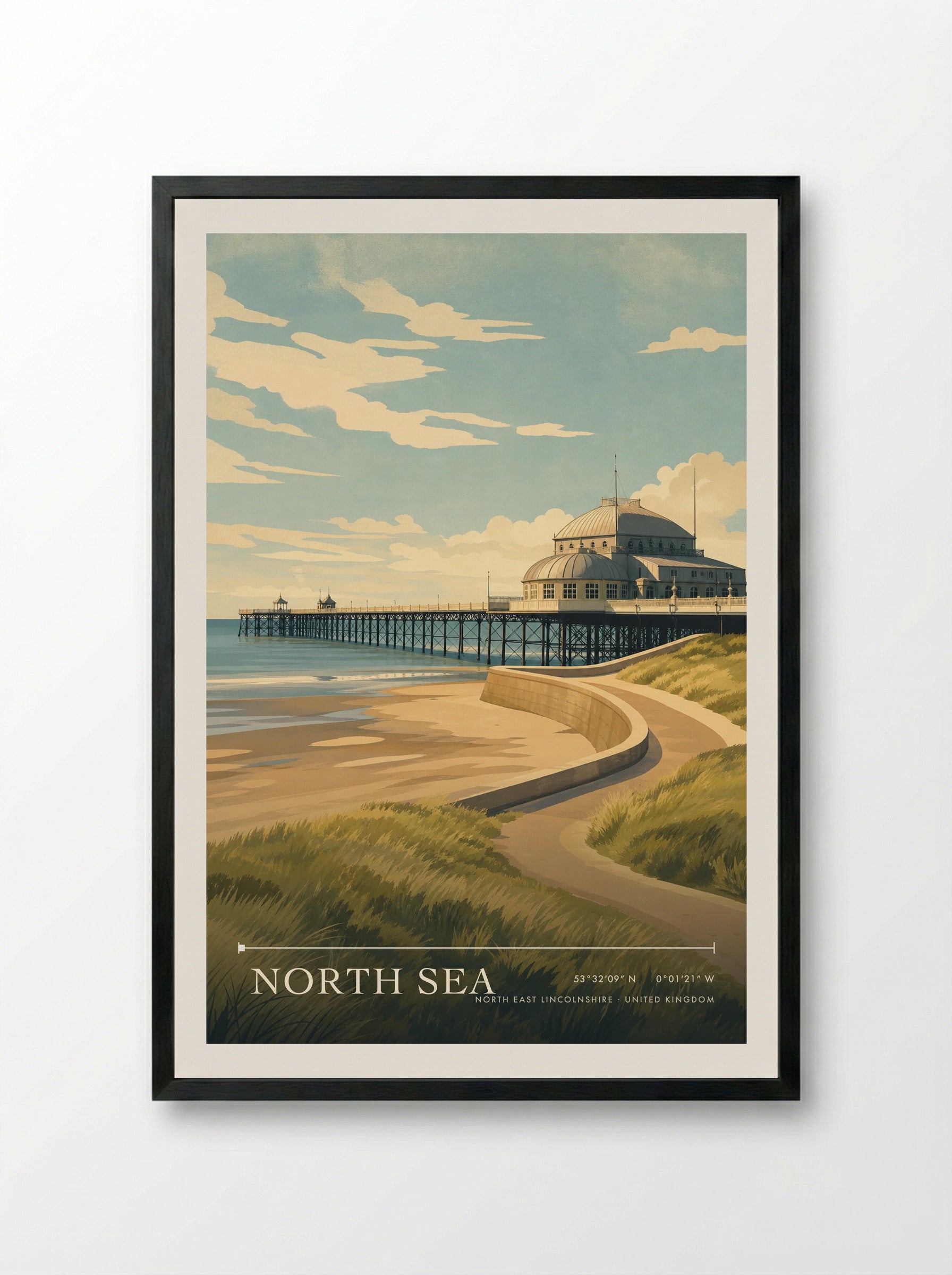 North Sea North East Lincolnshire United Kingdom Travel Poster - Framed Print Black