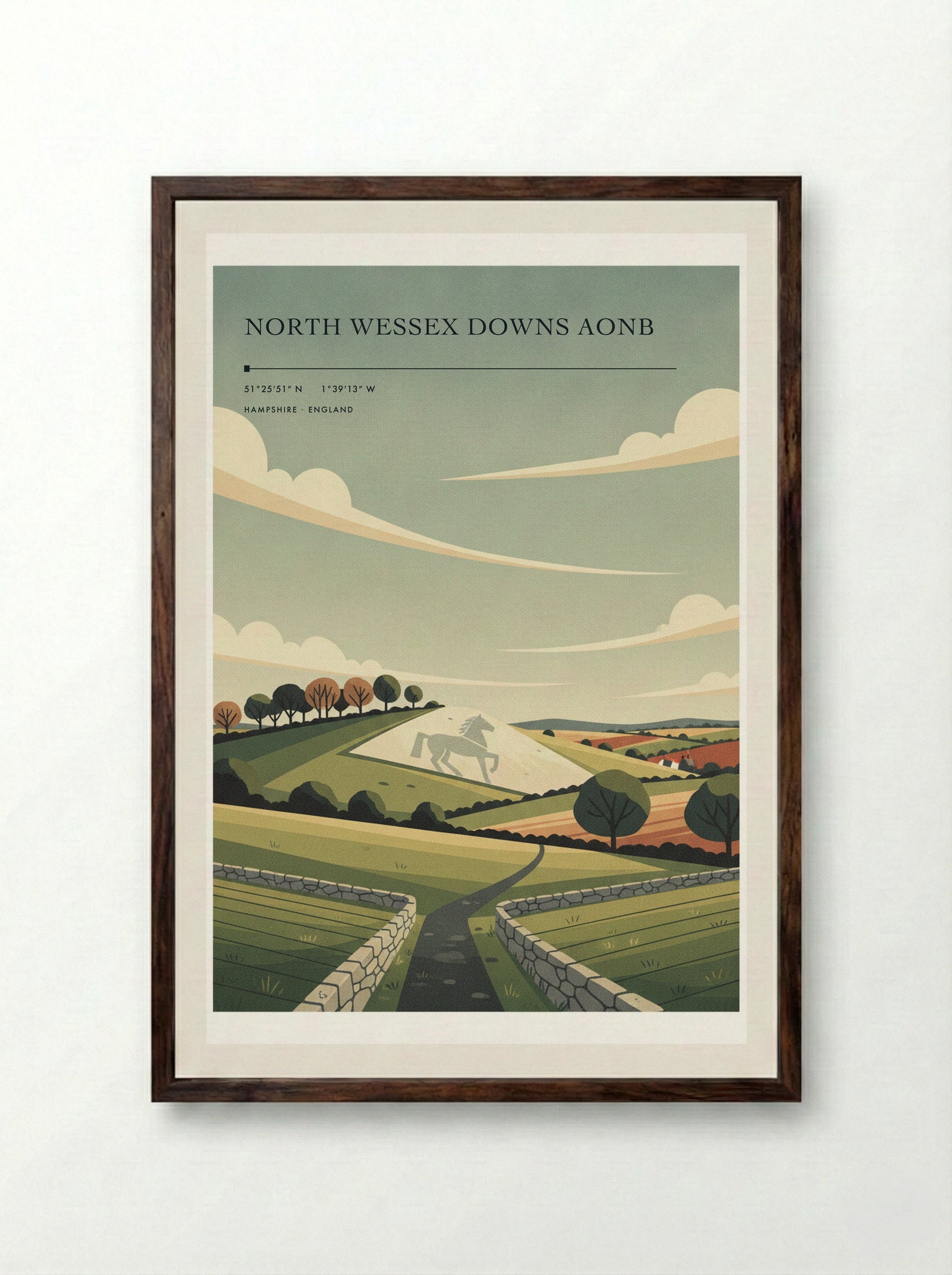 North Wessex Downs AONB Hampshire England Travel Poster - Framed Print Dark Wood