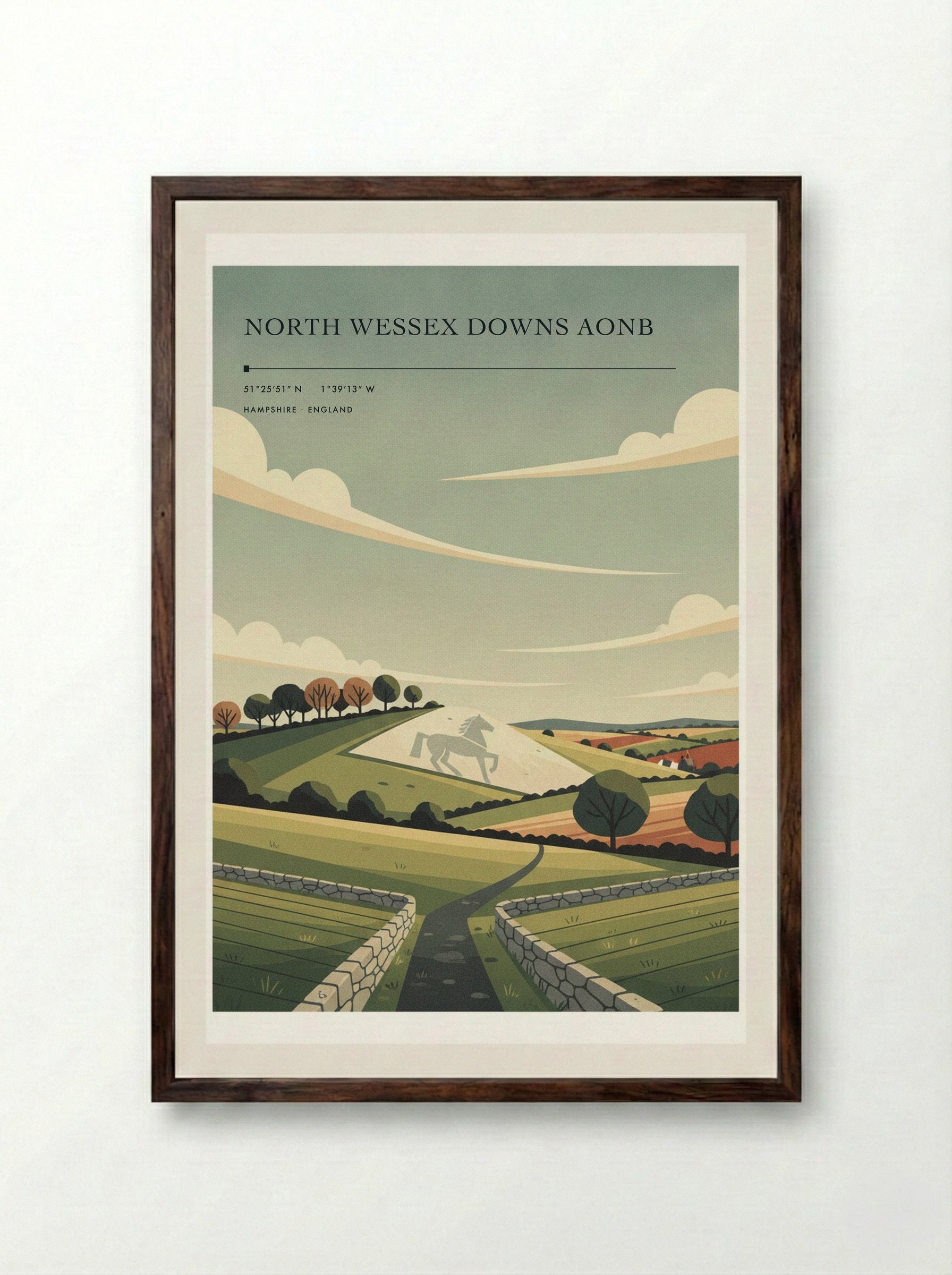 North Wessex Downs AONB Hampshire England Travel Poster - Framed Print Dark Wood