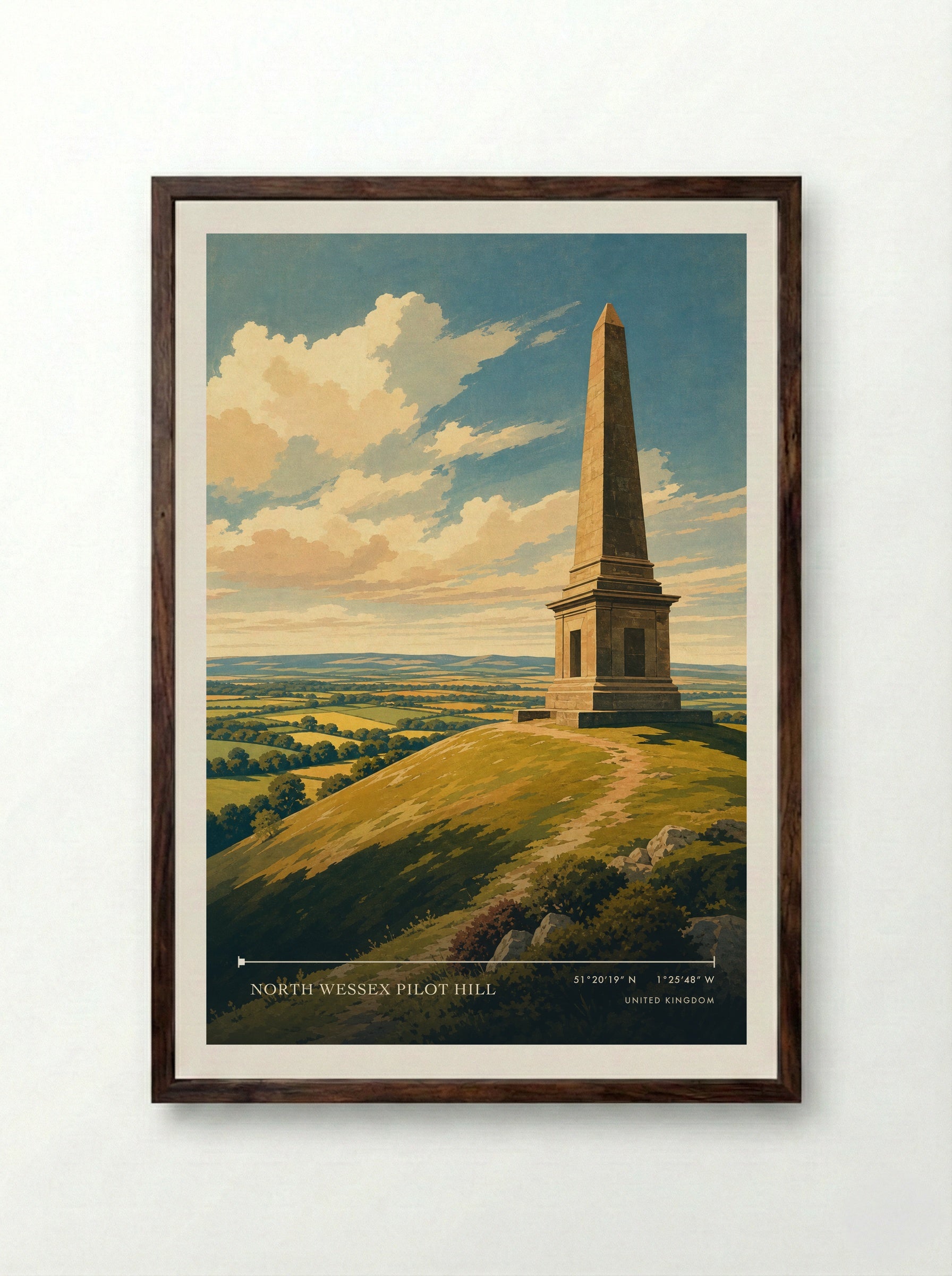 North Wessex Pilot Hill United Kingdom Travel Poster - Framed Print Dark Wood