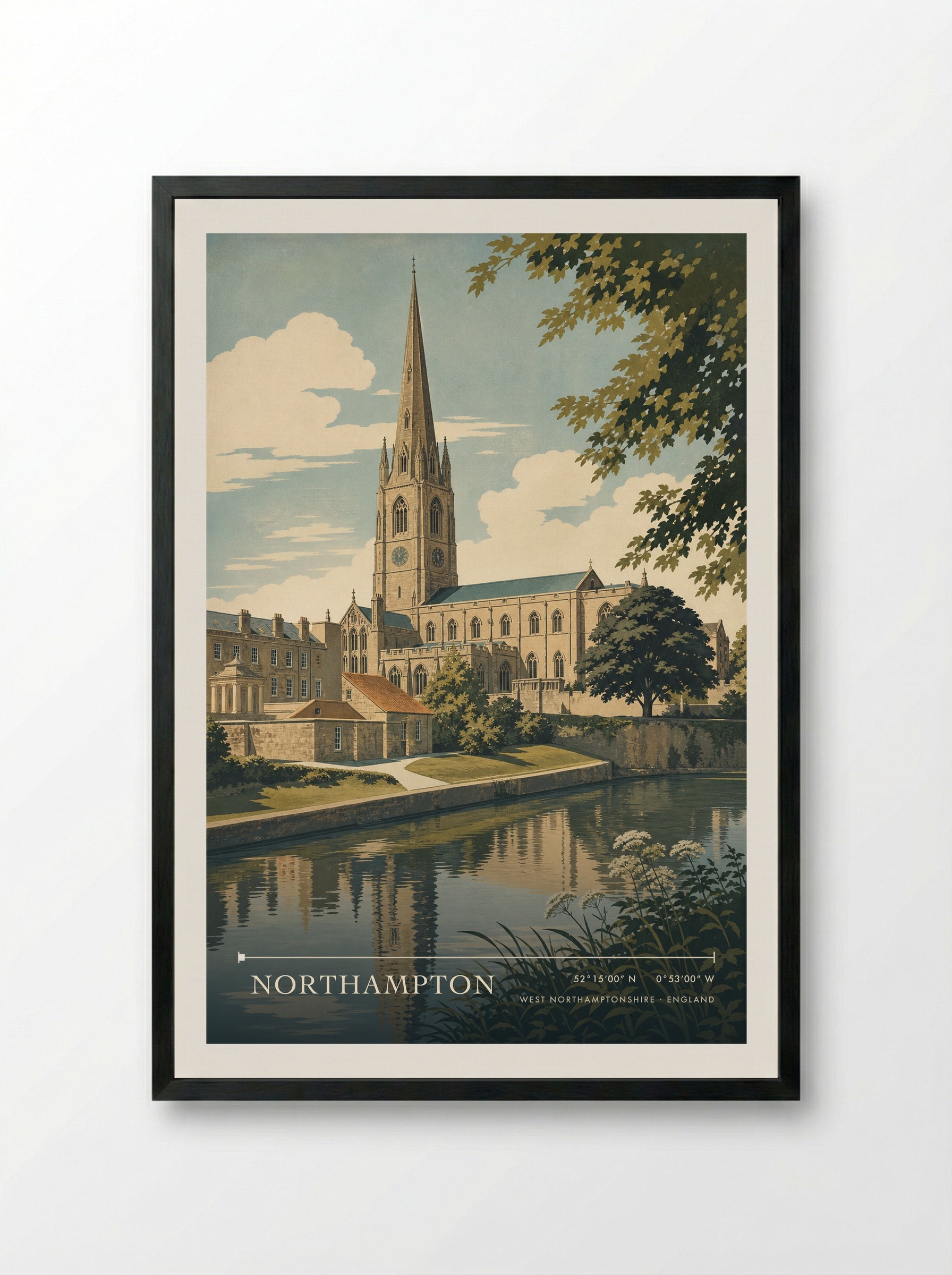Northampton West Northamptonshire England Travel Poster - Framed Print Black