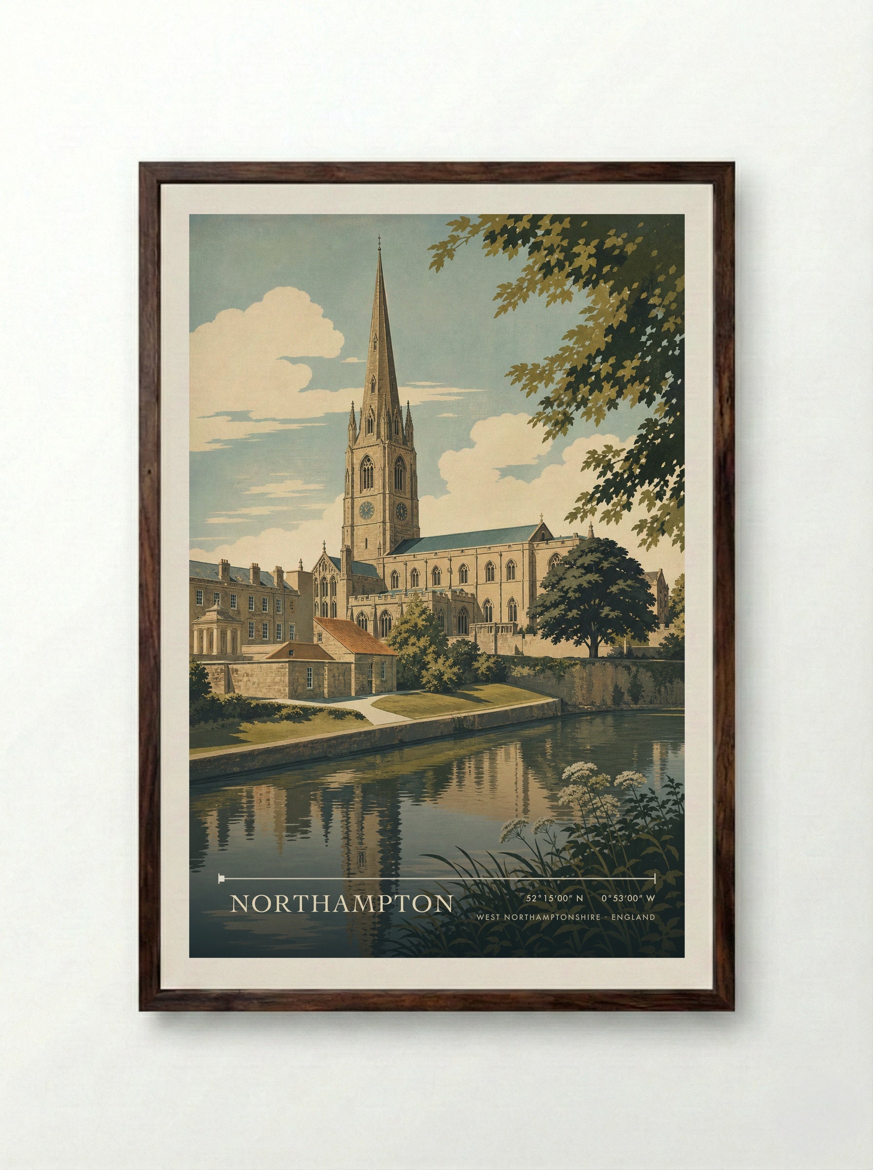Northampton West Northamptonshire England Travel Poster - Framed Print Dark Wood