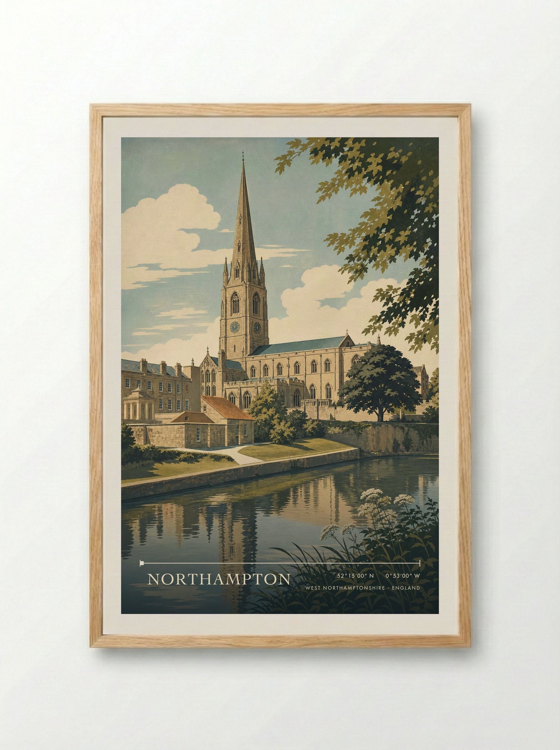 Northampton West Northamptonshire England Travel Poster - Framed Print Wood