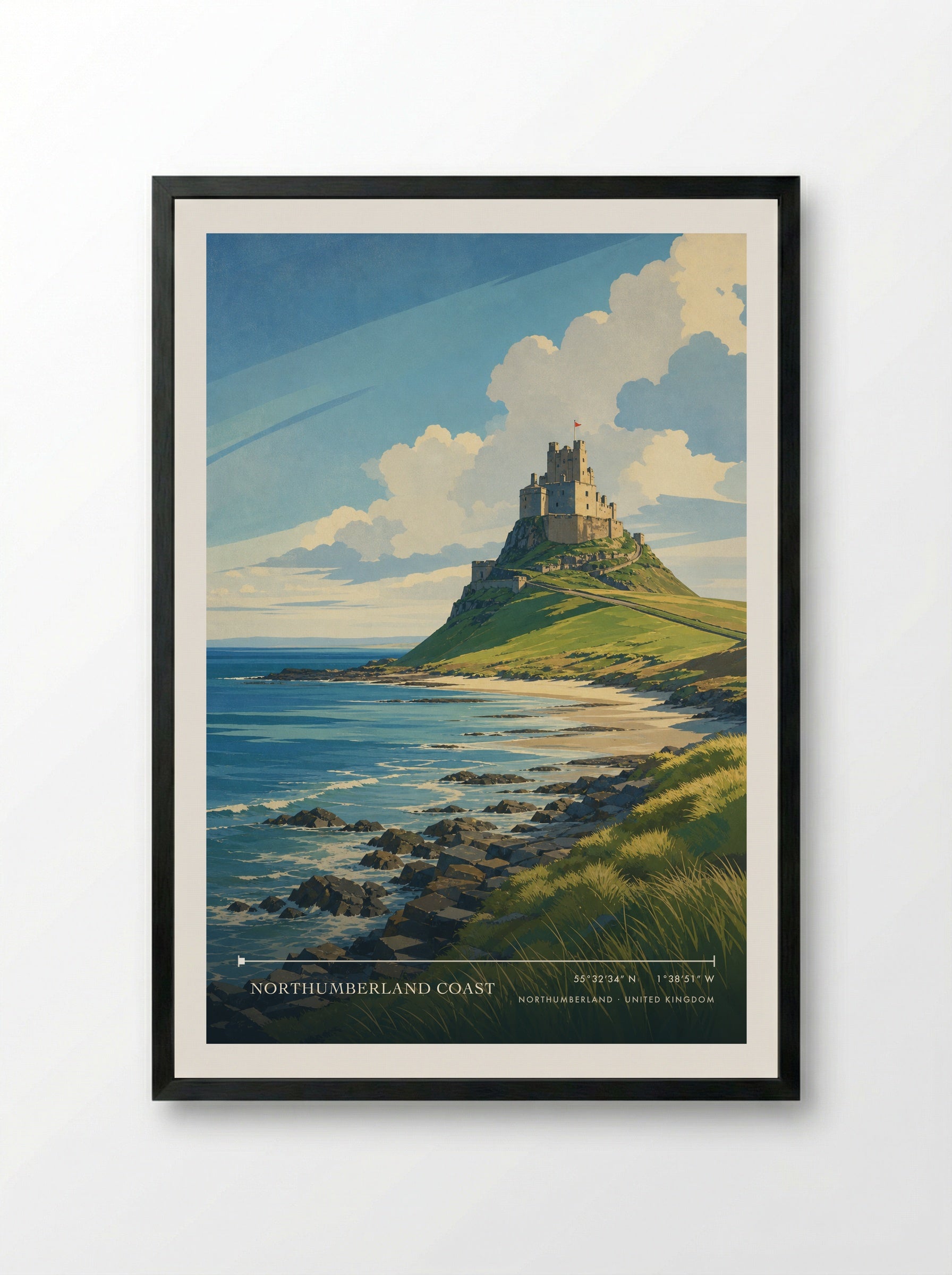 Northumberland Coast United Kingdom Travel Poster - Framed Print Black