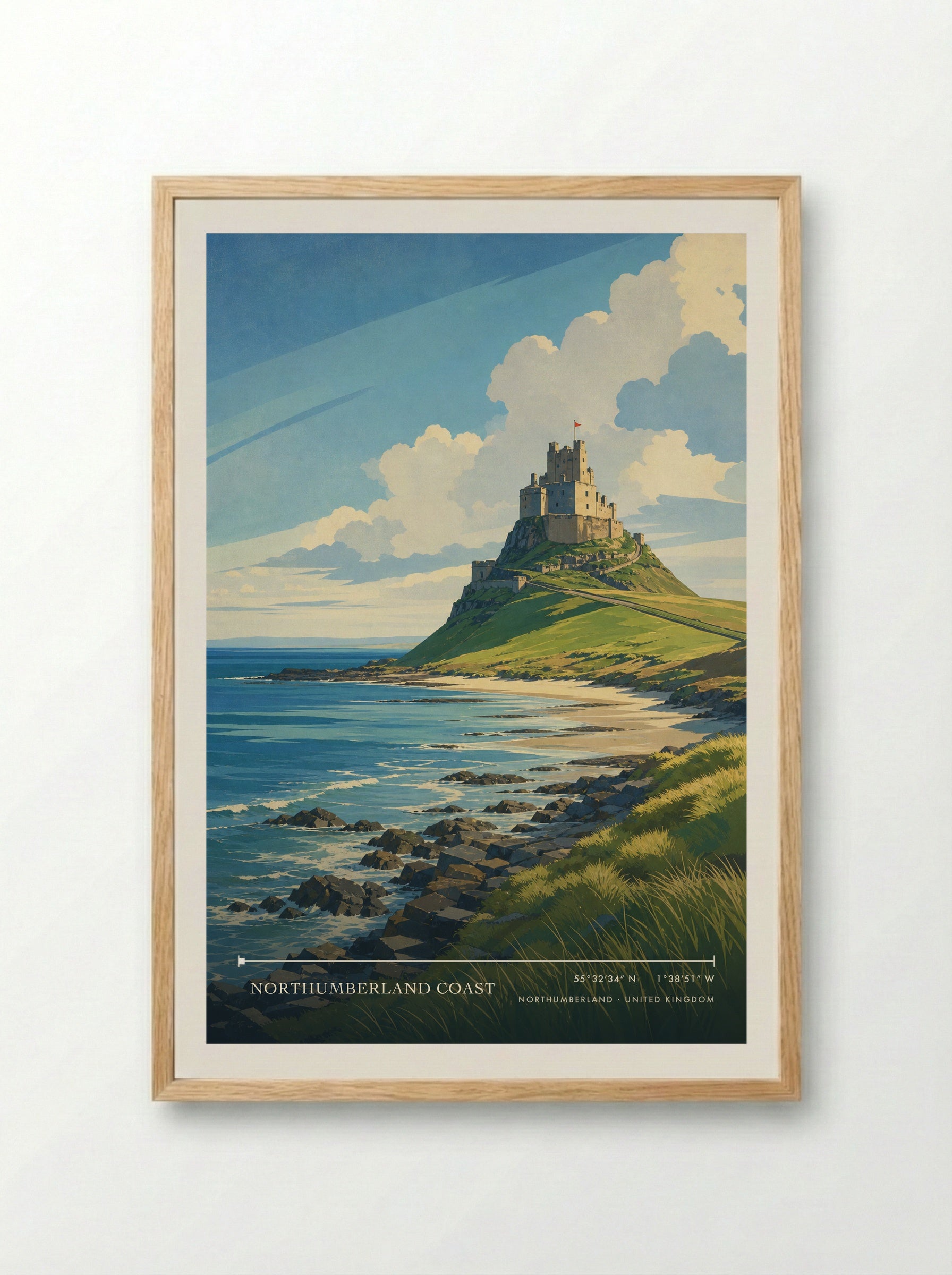 Northumberland Coast United Kingdom Travel Poster - Framed Print Wood