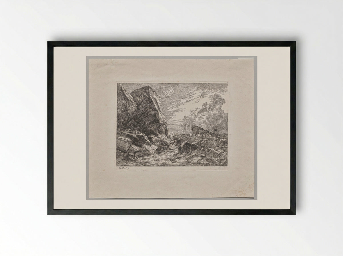 Norwegian Seacoast During a Storm - Johan Christian Clausen Dahl - Framed Print Black