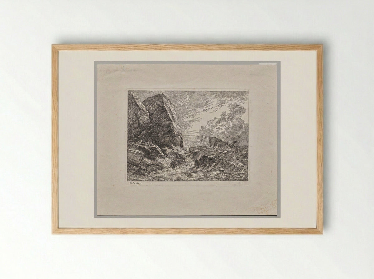 Norwegian Seacoast During a Storm - Johan Christian Clausen Dahl - Framed Print Wood