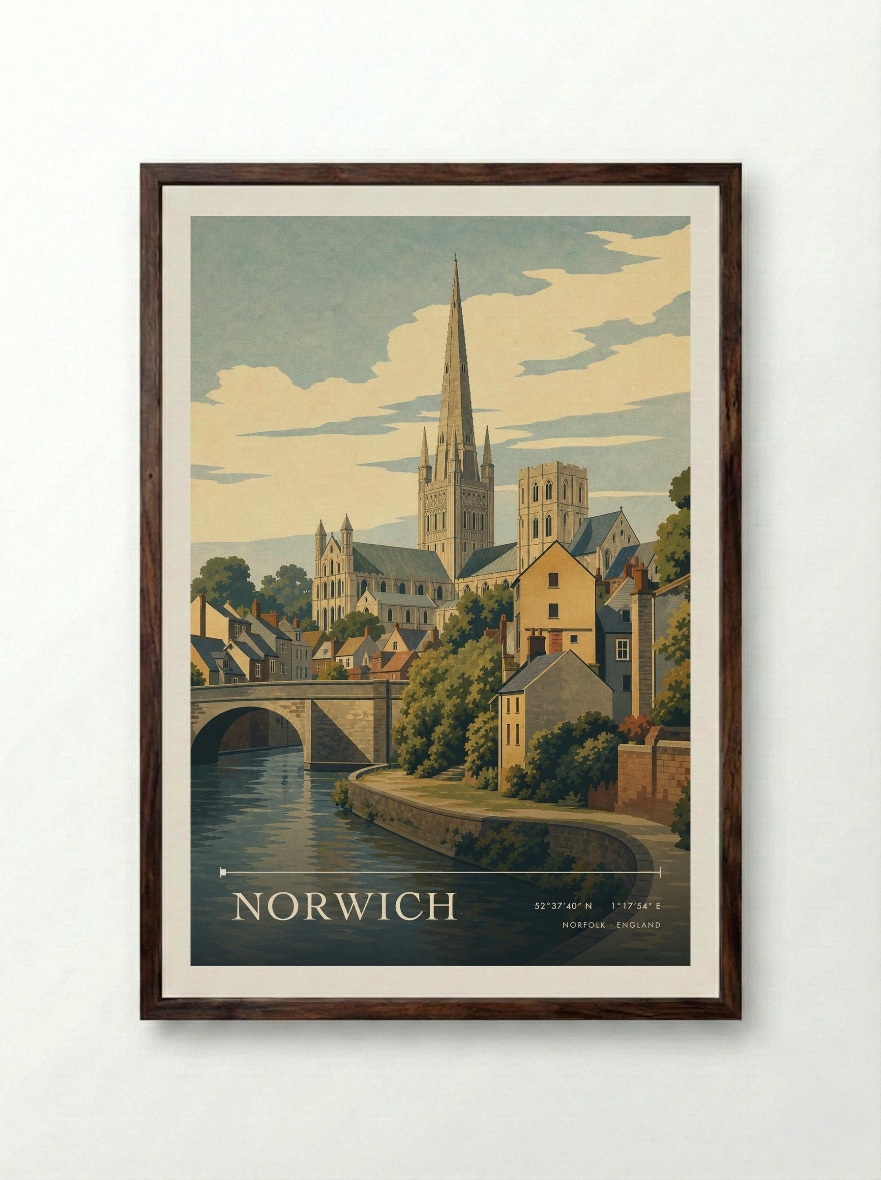 Norwich Norfolk England Travel Poster - Framed Print Dark Wood