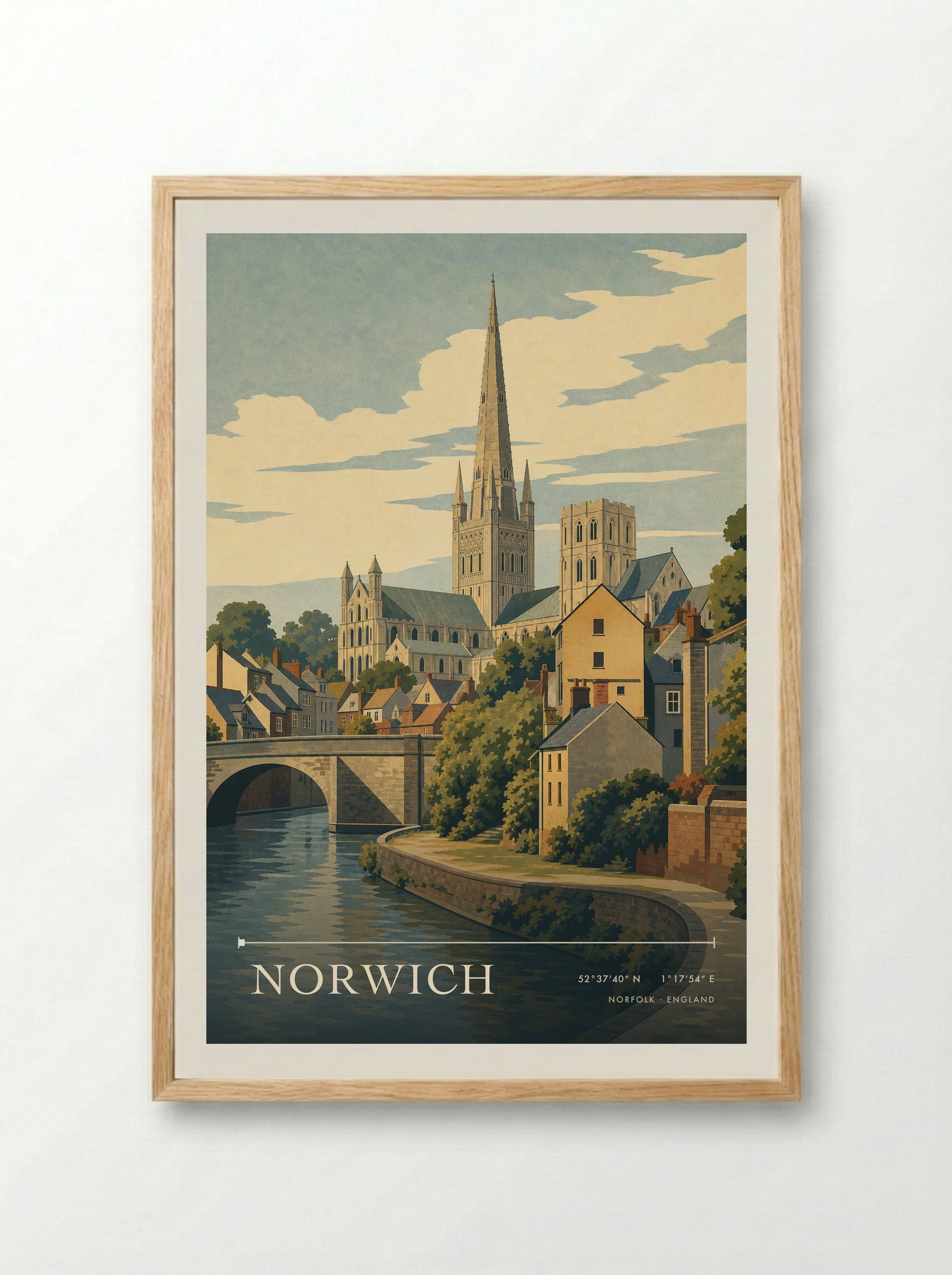 Norwich Norfolk England Travel Poster - Framed Print Wood