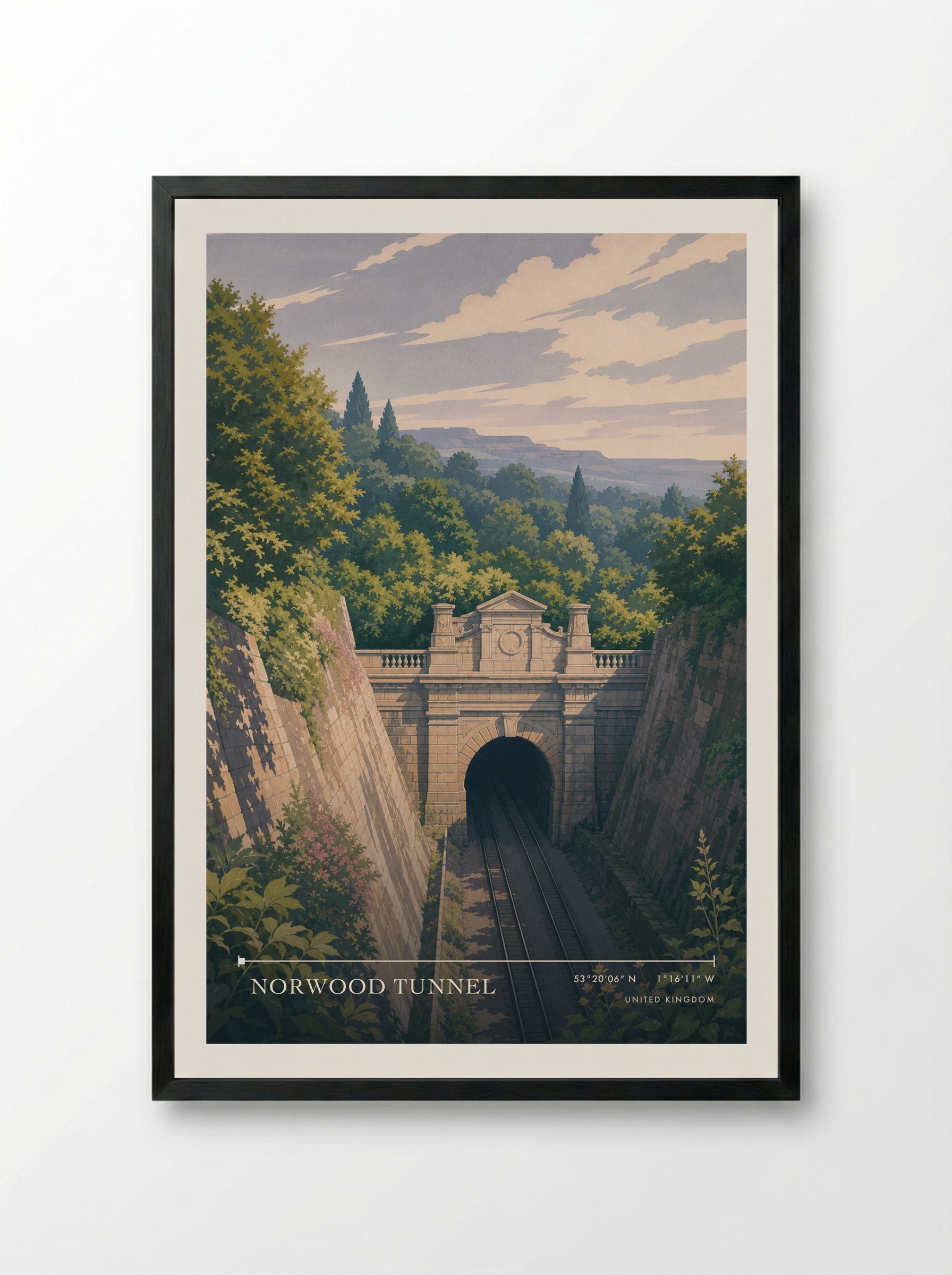 Norwood Tunnel United Kingdom Travel Poster - Framed Print Black