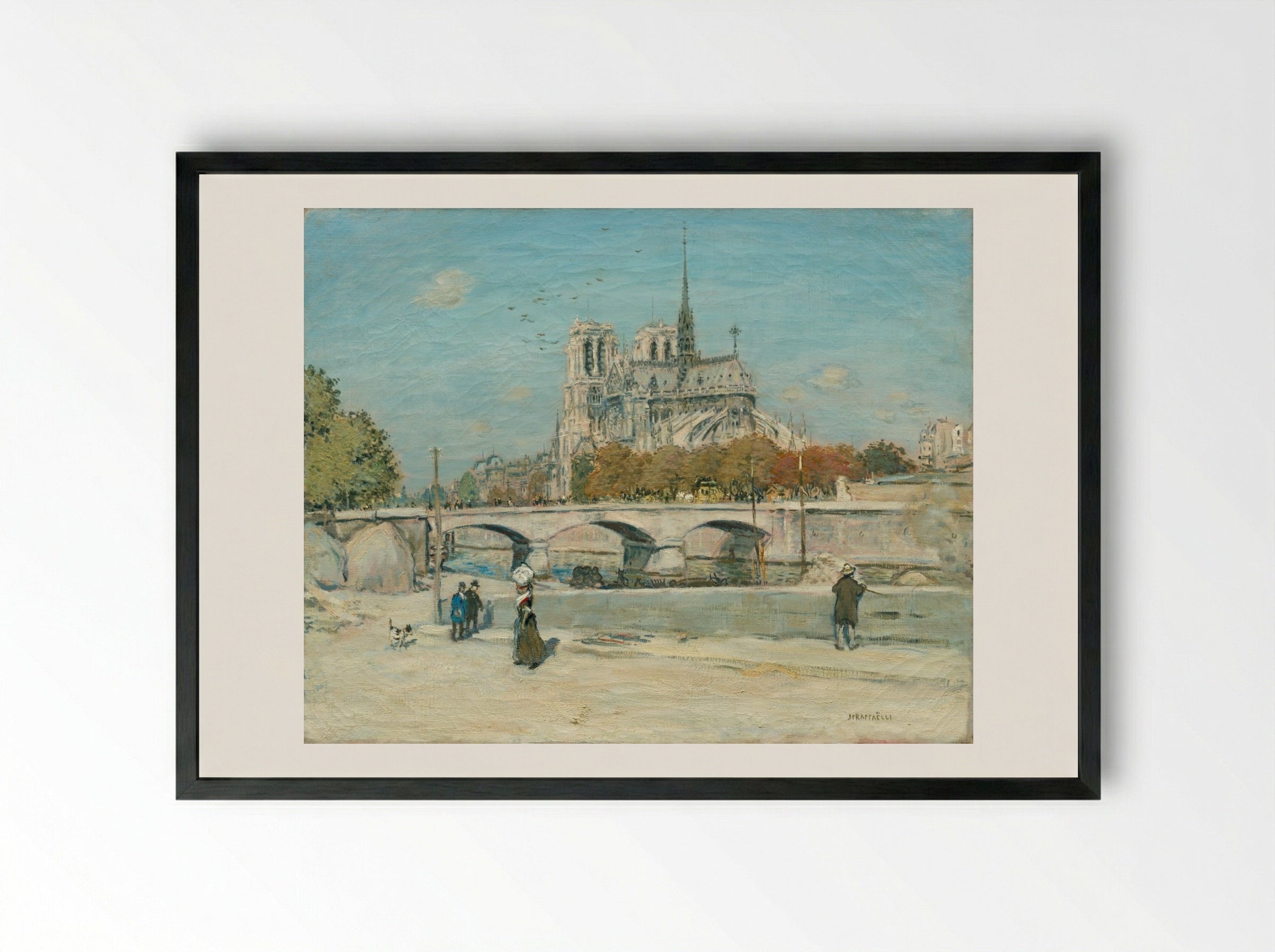Notre Dame Seen from the Quai de la Tournelle - Jean-François Raffaëlli - Framed Print Black