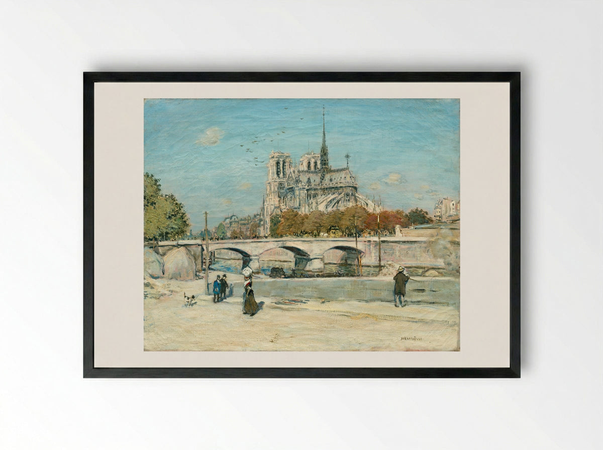 Notre Dame Seen from the Quai de la Tournelle - Jean-François Raffaëlli - Framed Print Black