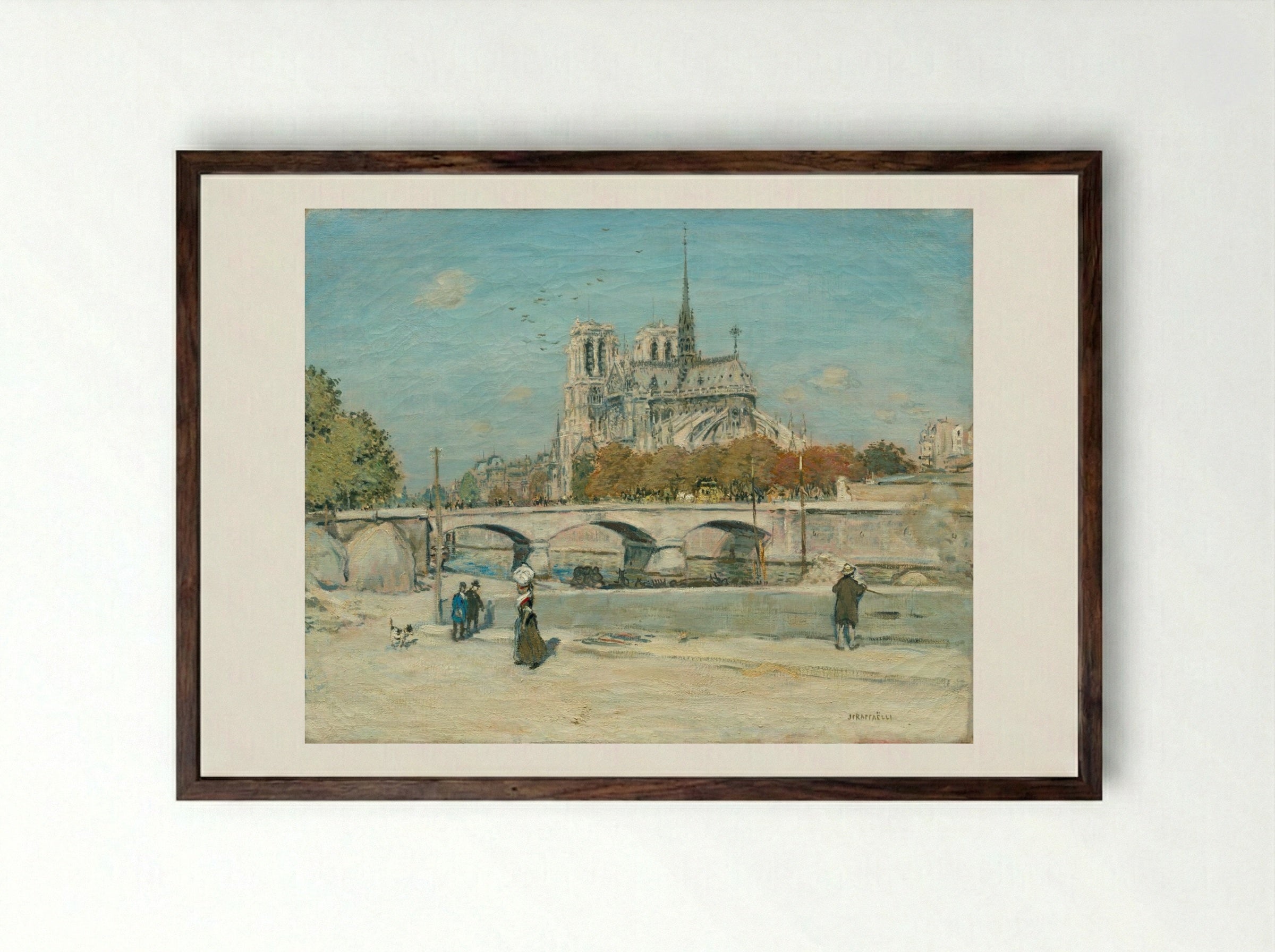 Notre Dame Seen from the Quai de la Tournelle - Jean-François Raffaëlli - Framed Print Dark Wood