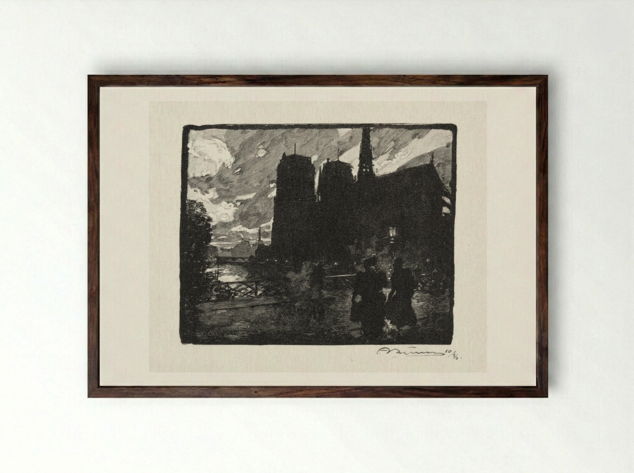 Notre Dame, le Soir - Auguste Louis Lepère - Framed Print Dark Wood
