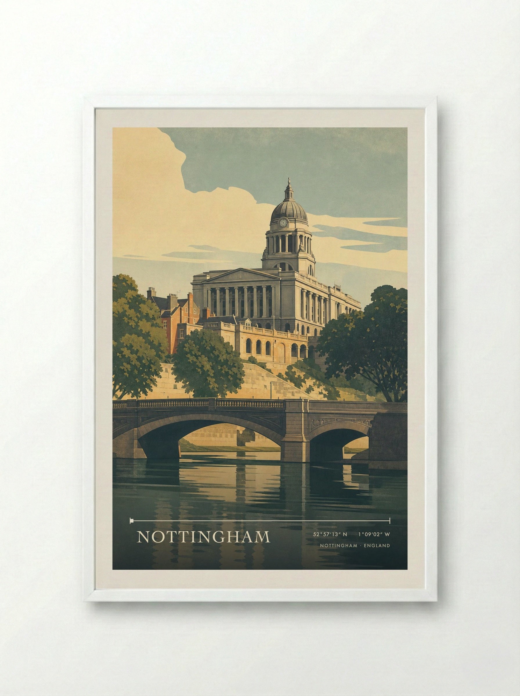 Nottingham England Travel Poster - Framed Print White