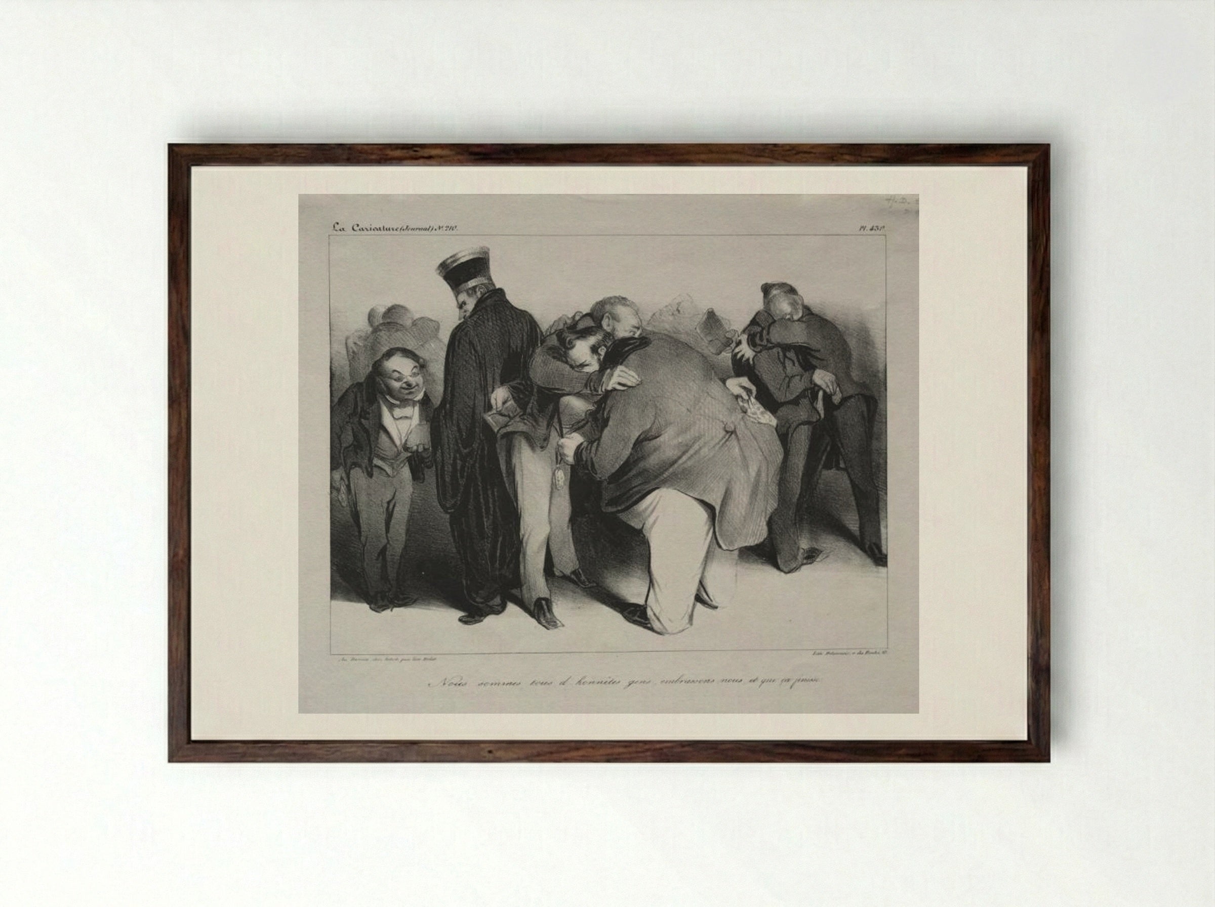 Nous sommes tous d'honnêtes gens, embrassons-nous et que ça finisse! - Honoré Daumier - Framed Print Dark Wood