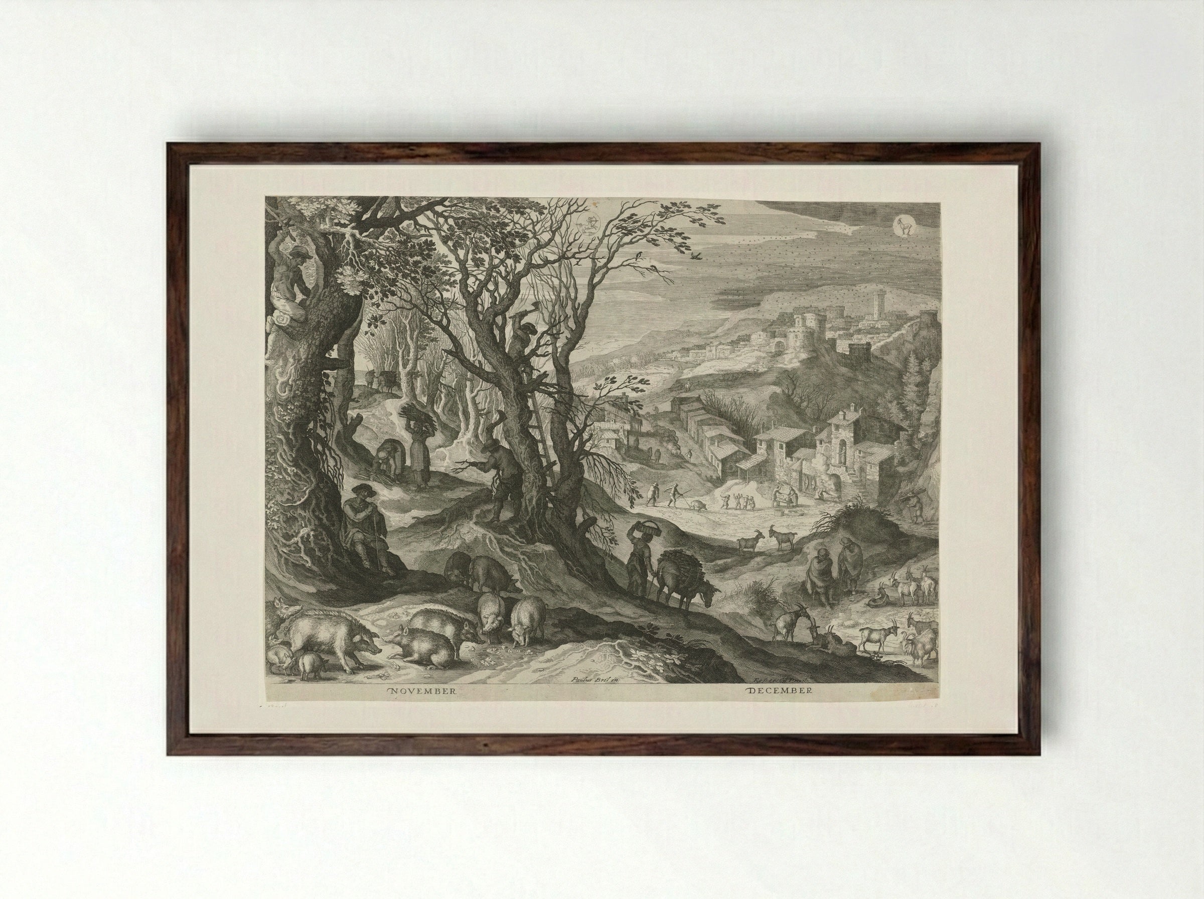 November and December - Aegidius Sadeler (II) - Framed Print Dark Wood